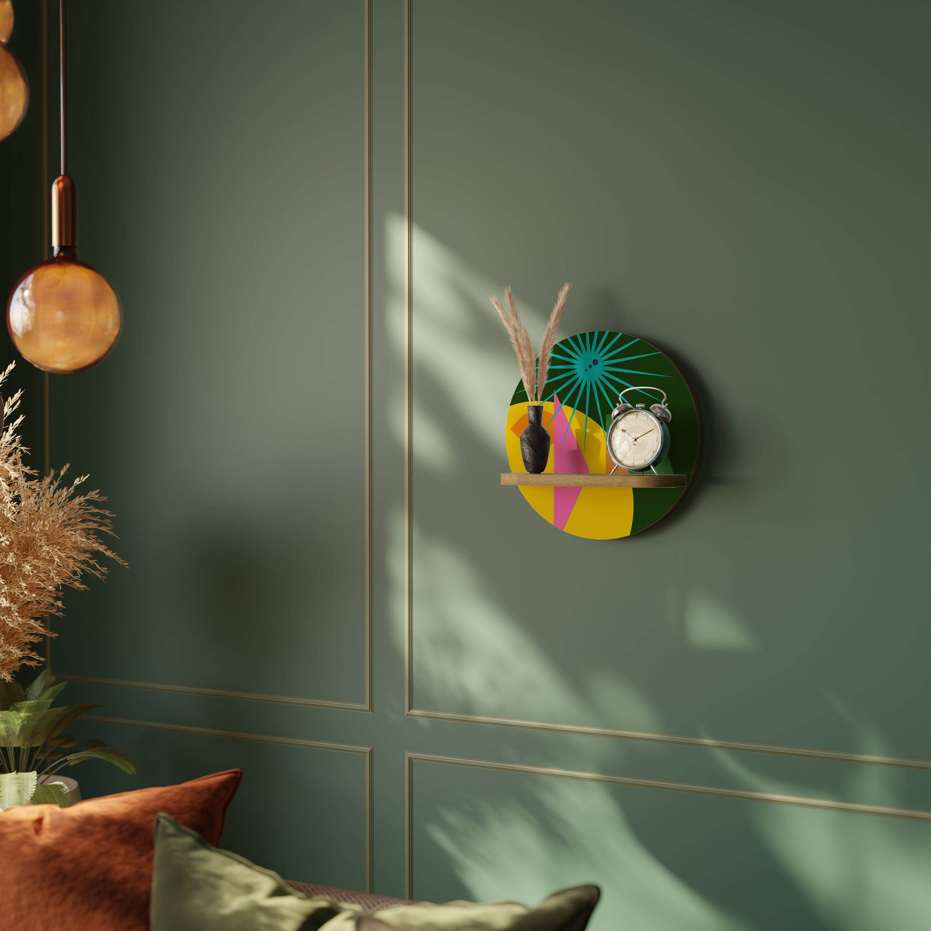 Étagère d'art ronde RADIANT RAY effet chêne