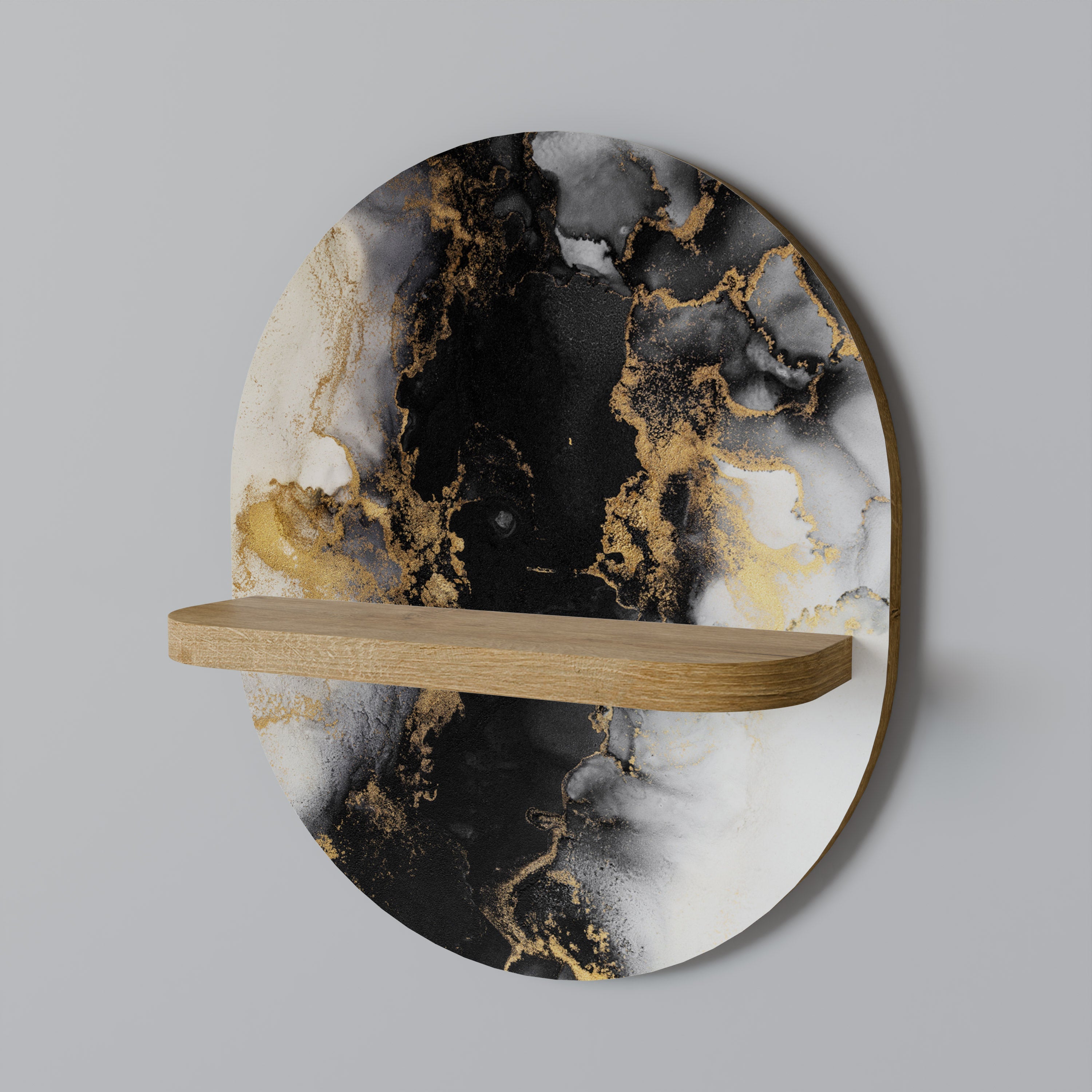 Étagère d'art ovale MARBLE OF TOMMORROW effet chêne