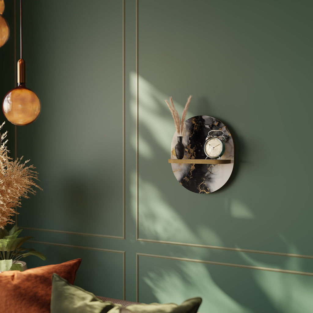 Étagère d'art ovale MARBLE OF TOMMORROW effet chêne