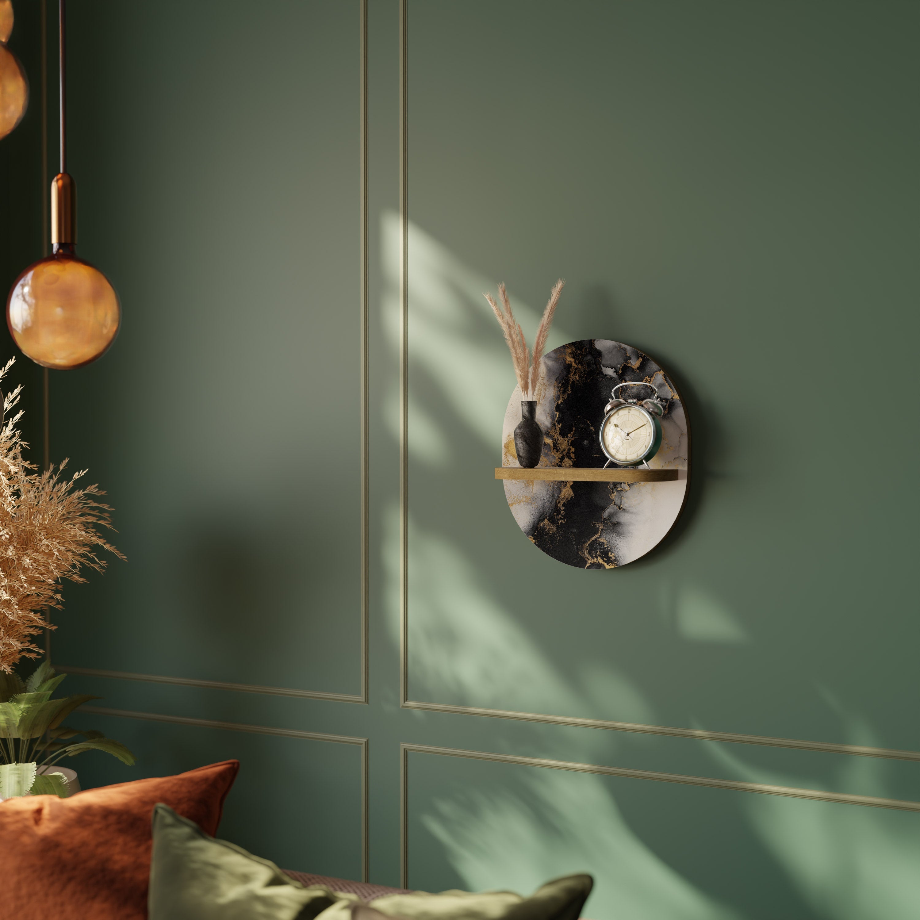 Étagère d'art ovale MARBLE OF TOMMORROW effet chêne