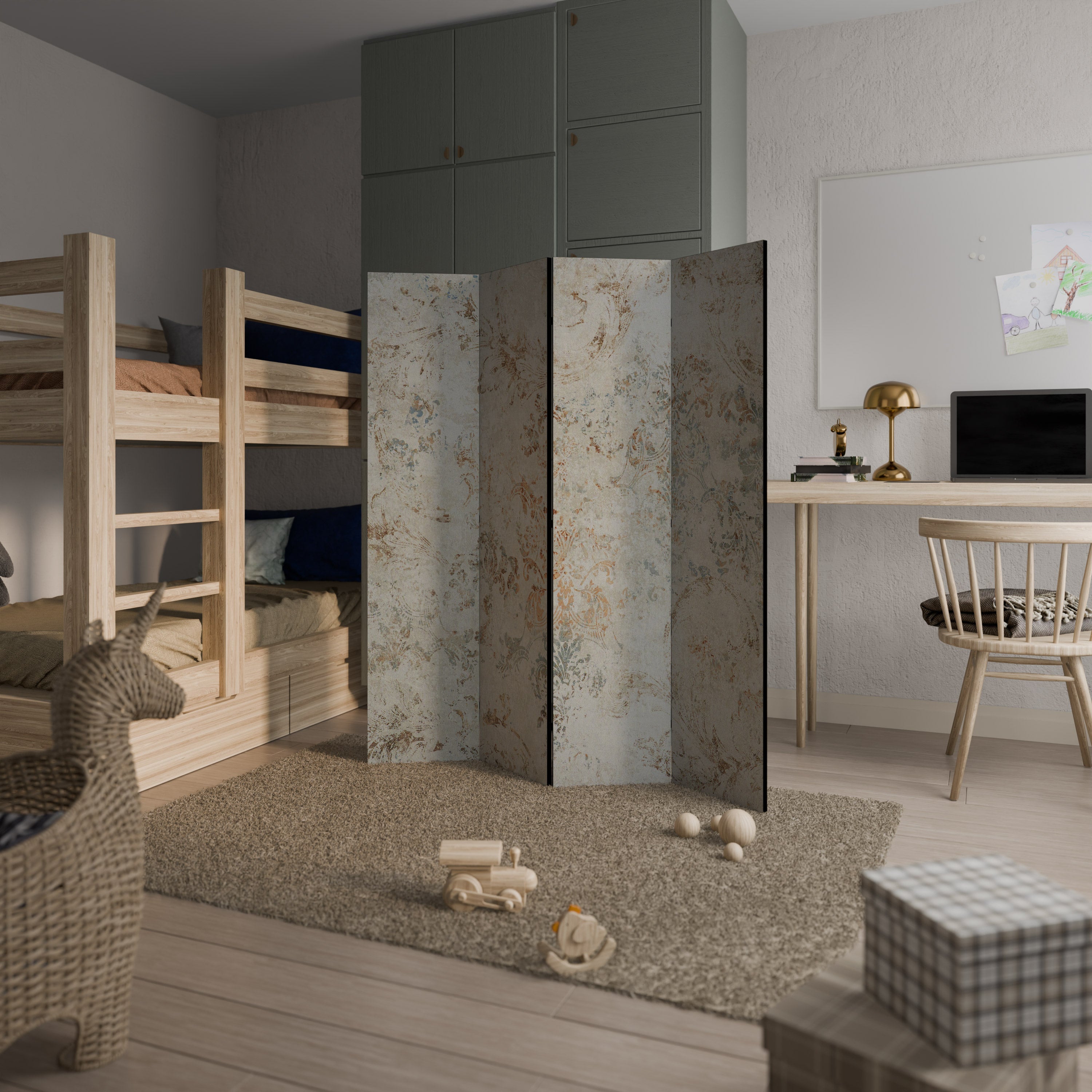 Séparateur de pièce décoratif à 4 panneaux FADED ELEGANCE