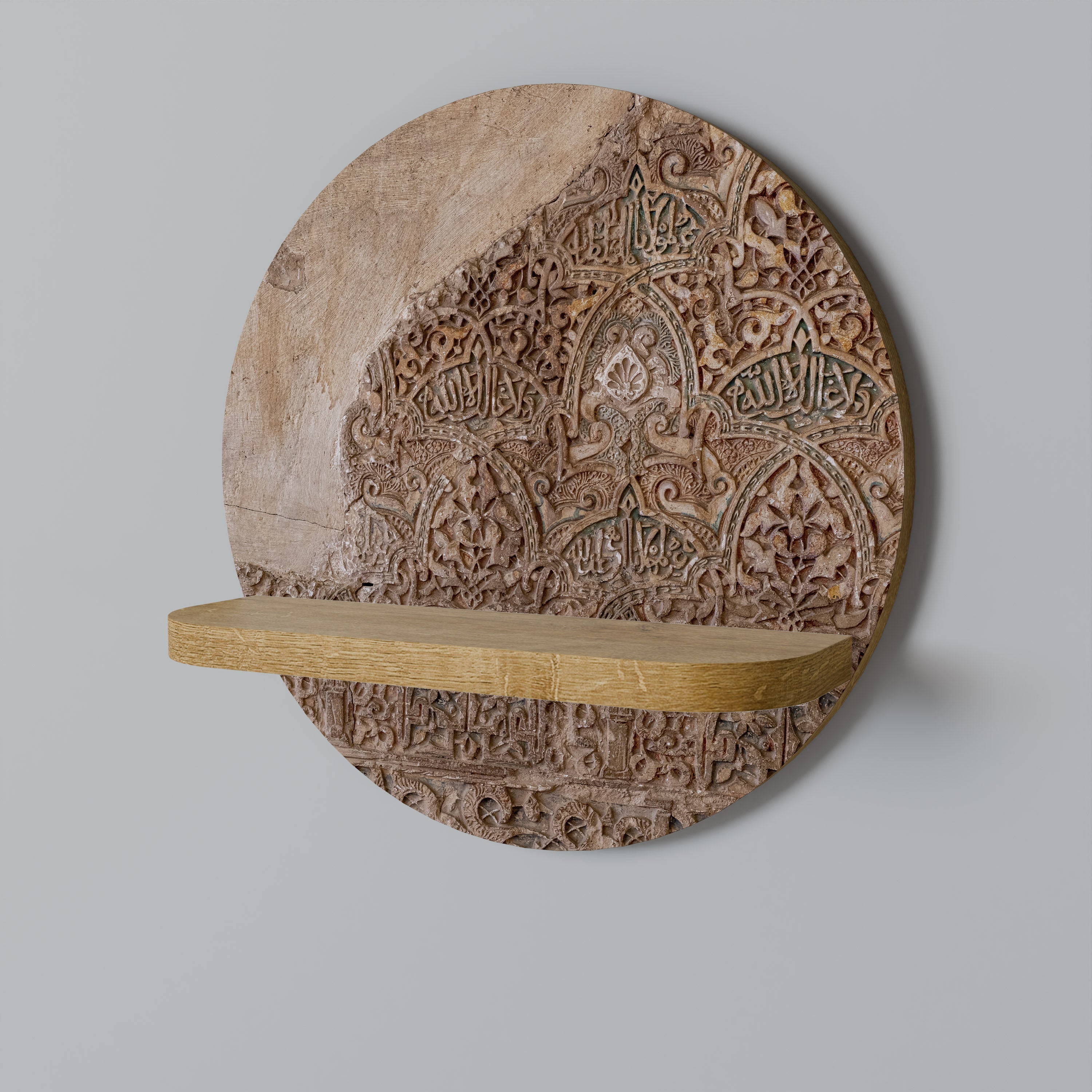 Étagère d'art ronde ARABESQUE WHISPERS effet chêne