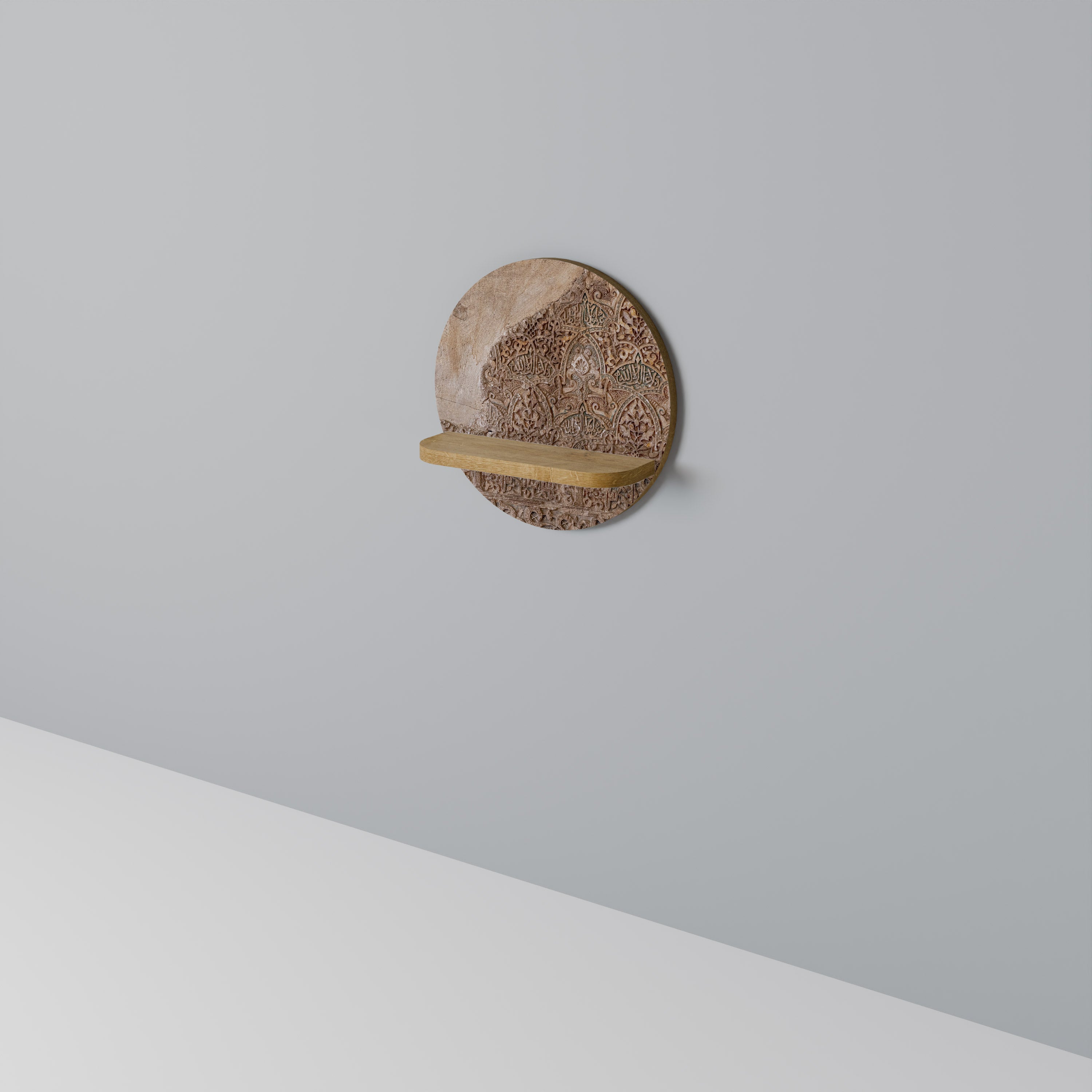 Étagère d'art ronde ARABESQUE WHISPERS effet chêne