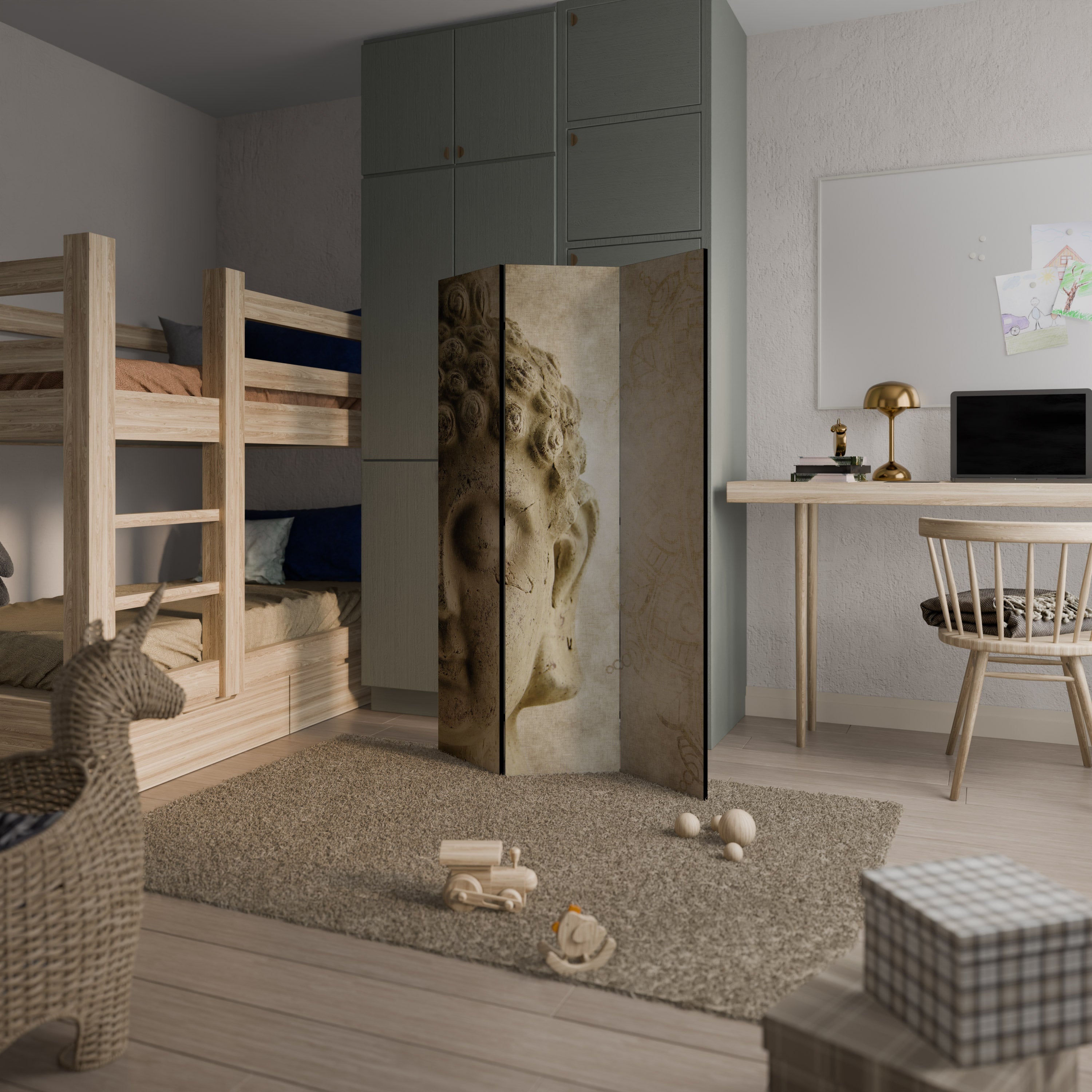 SCÈNE DE MÉDITATION MYSTIQUE Paravent décoratif à 3 panneaux