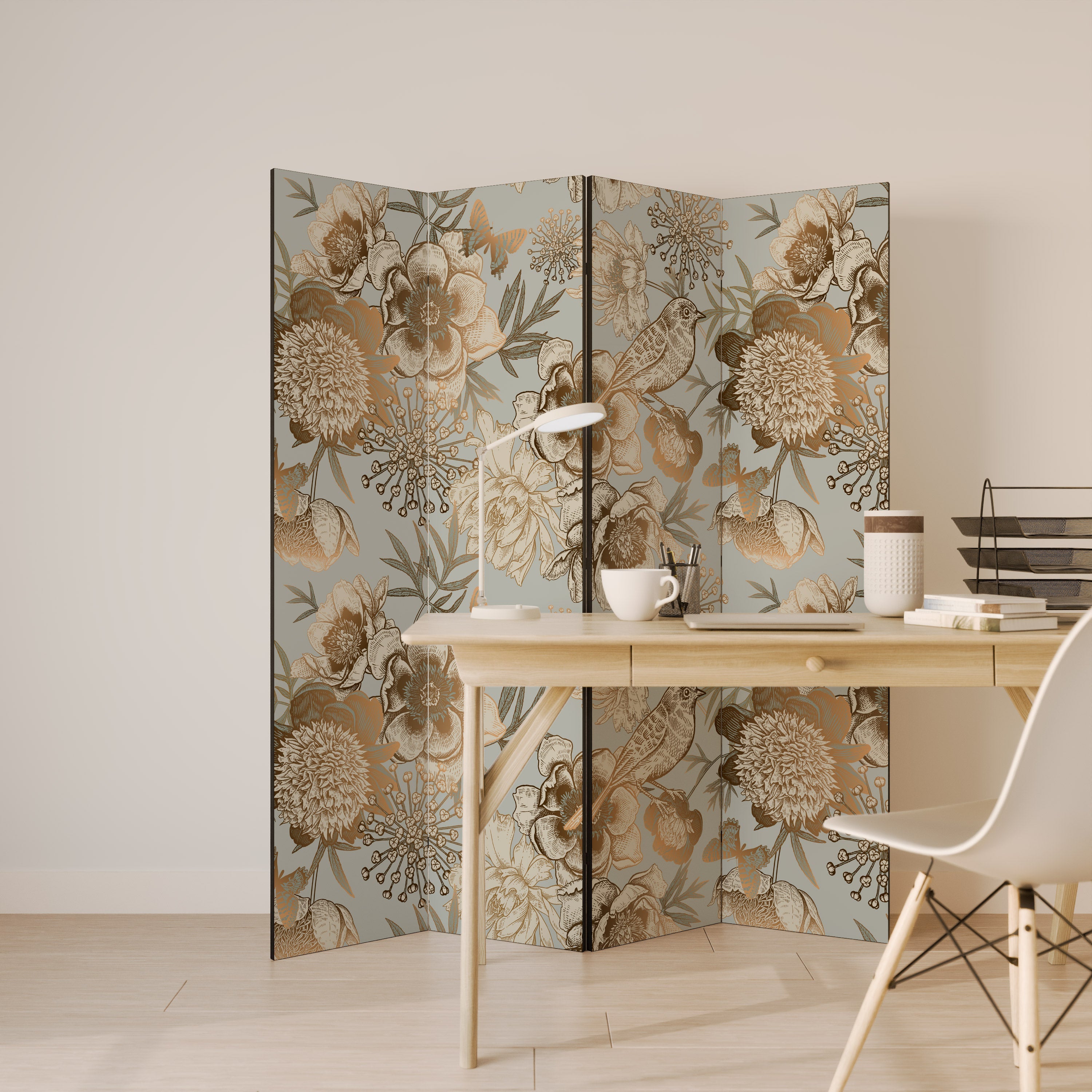 Séparateur de pièce décoratif à 4 panneaux SUCCULENT WHIMSY