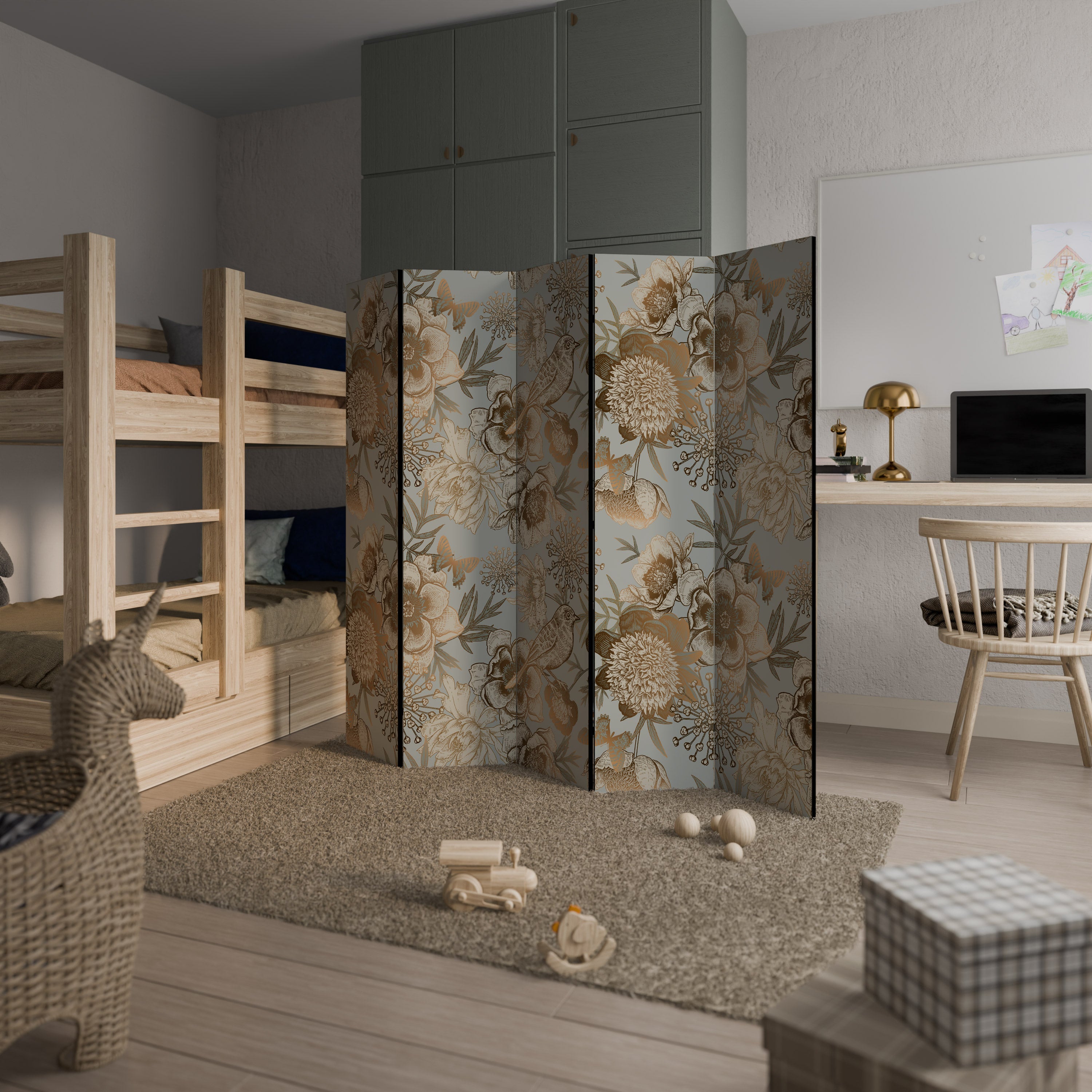 Séparateur de pièce décoratif à 5 panneaux SUCCULENT WHIMSY