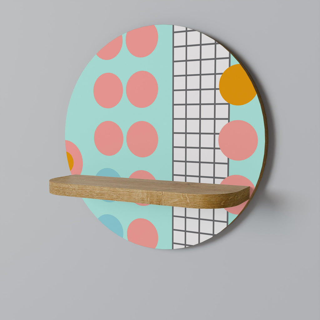 Étagère d'art ronde RETRO GRID effet chêne