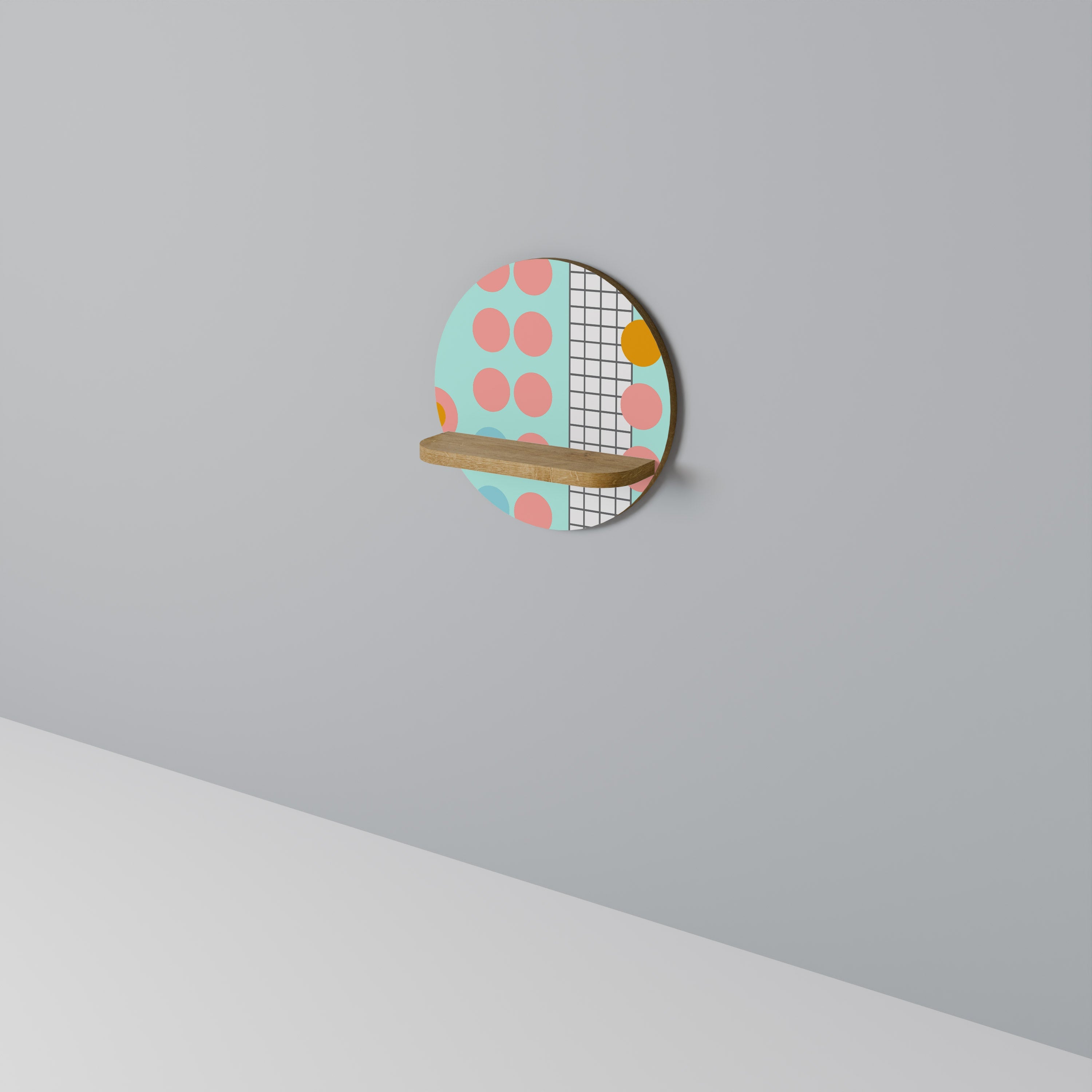 Étagère d'art ronde RETRO GRID effet chêne