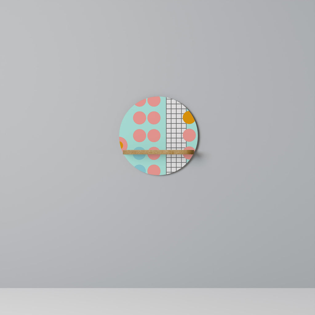 Étagère d'art ronde RETRO GRID effet chêne