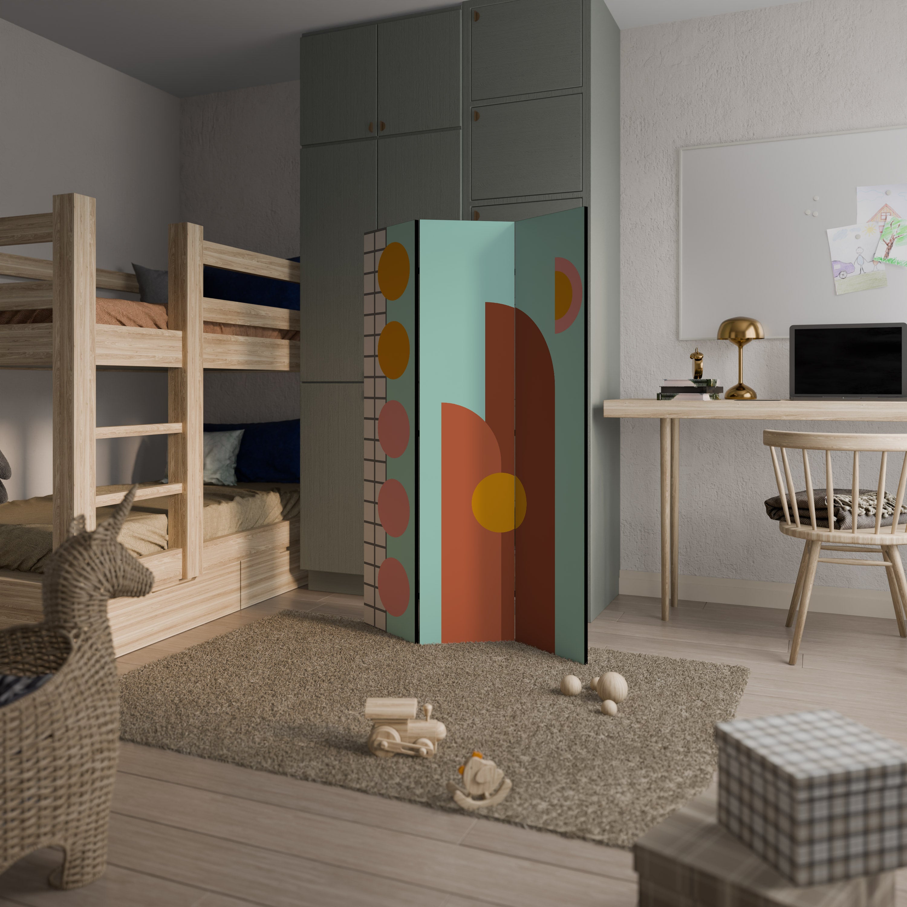 RETRO GRID 3-Panel Room Divider