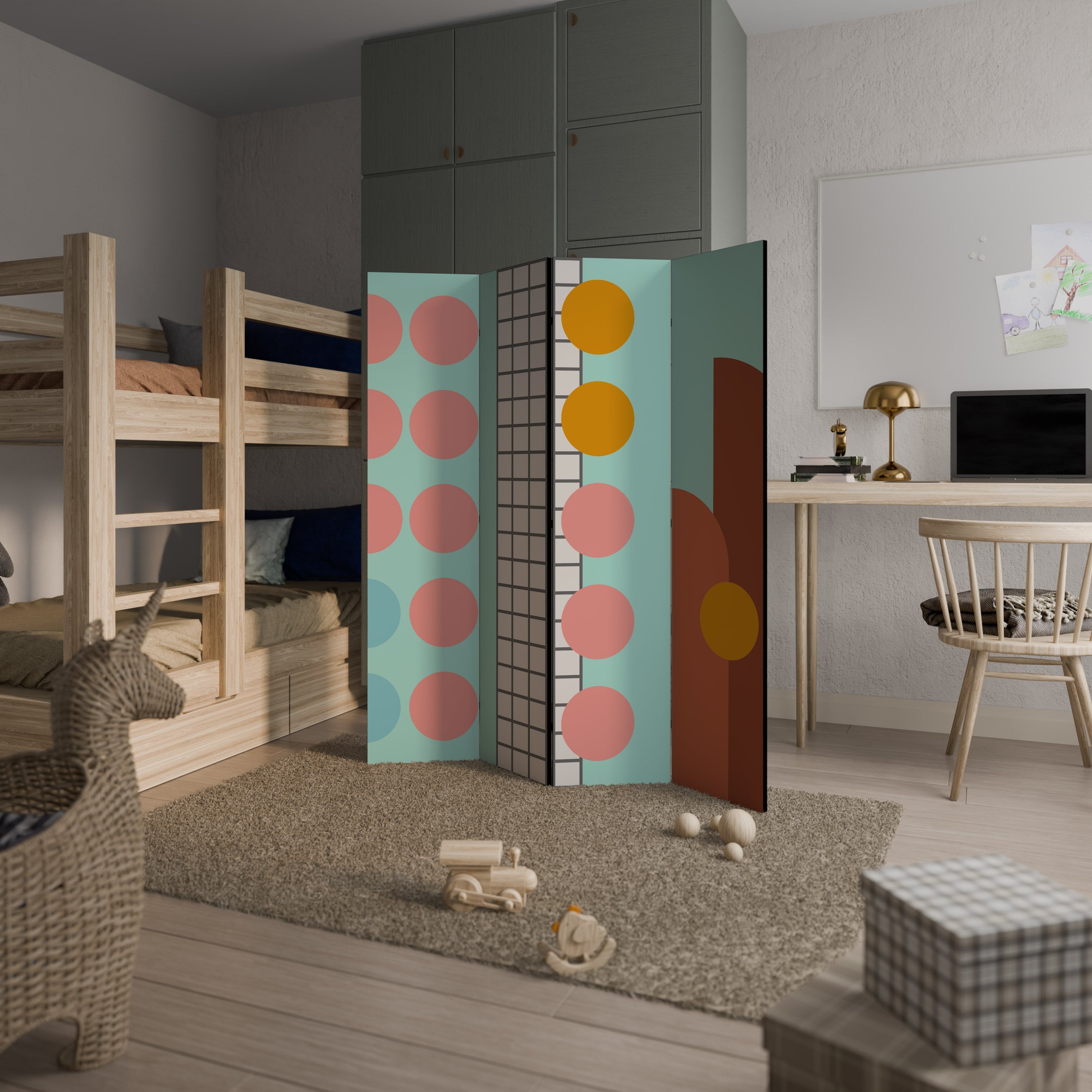 Paravent décoratif à 4 panneaux RETRO GRID