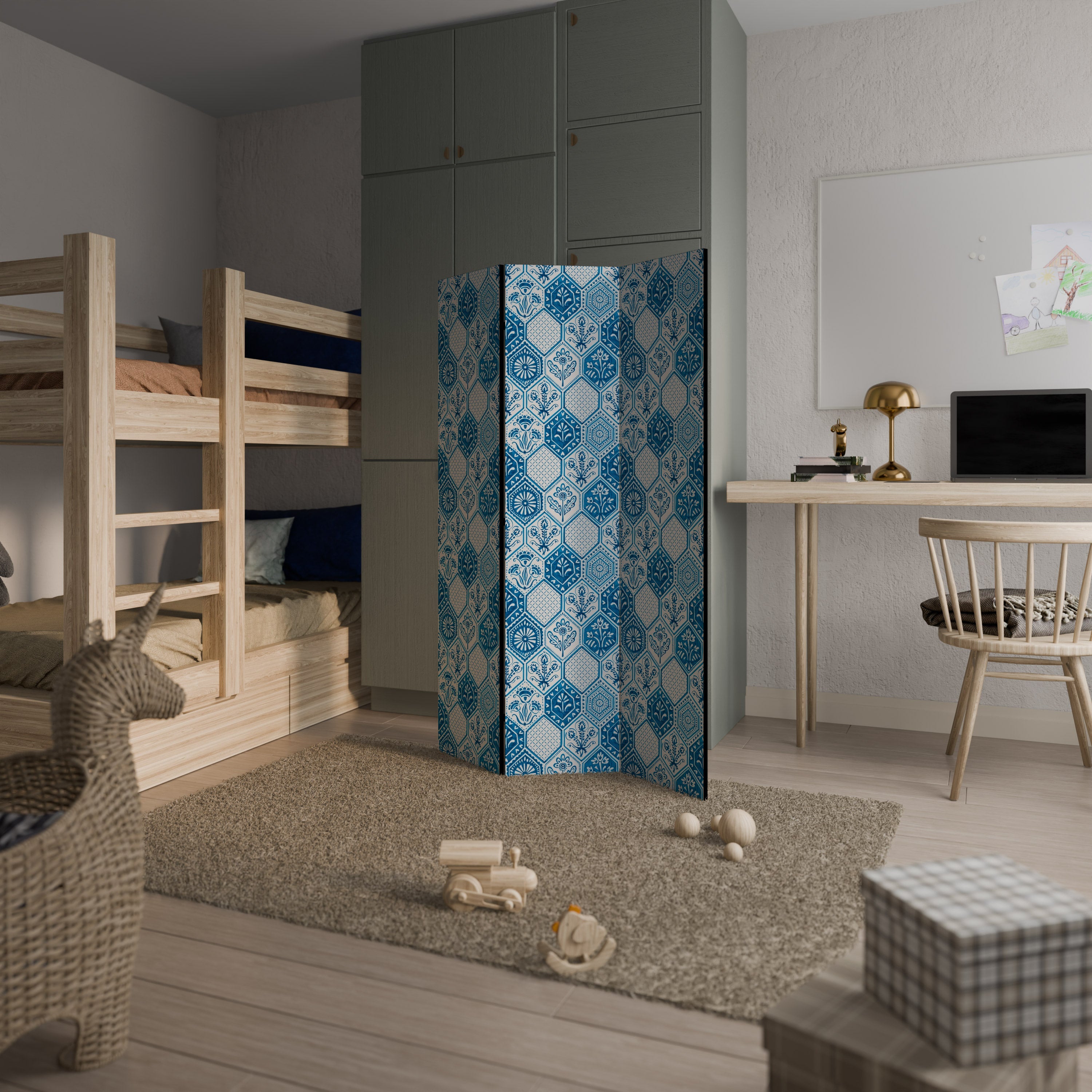 Paravent décoratif à 3 panneaux AQUATIC HEXAGON DREAM