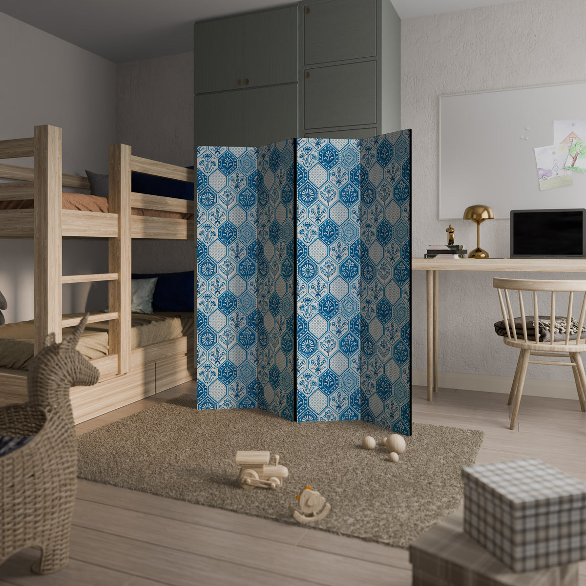 AQUATIC HEXAGON DREAM 4-Panel Room Divider