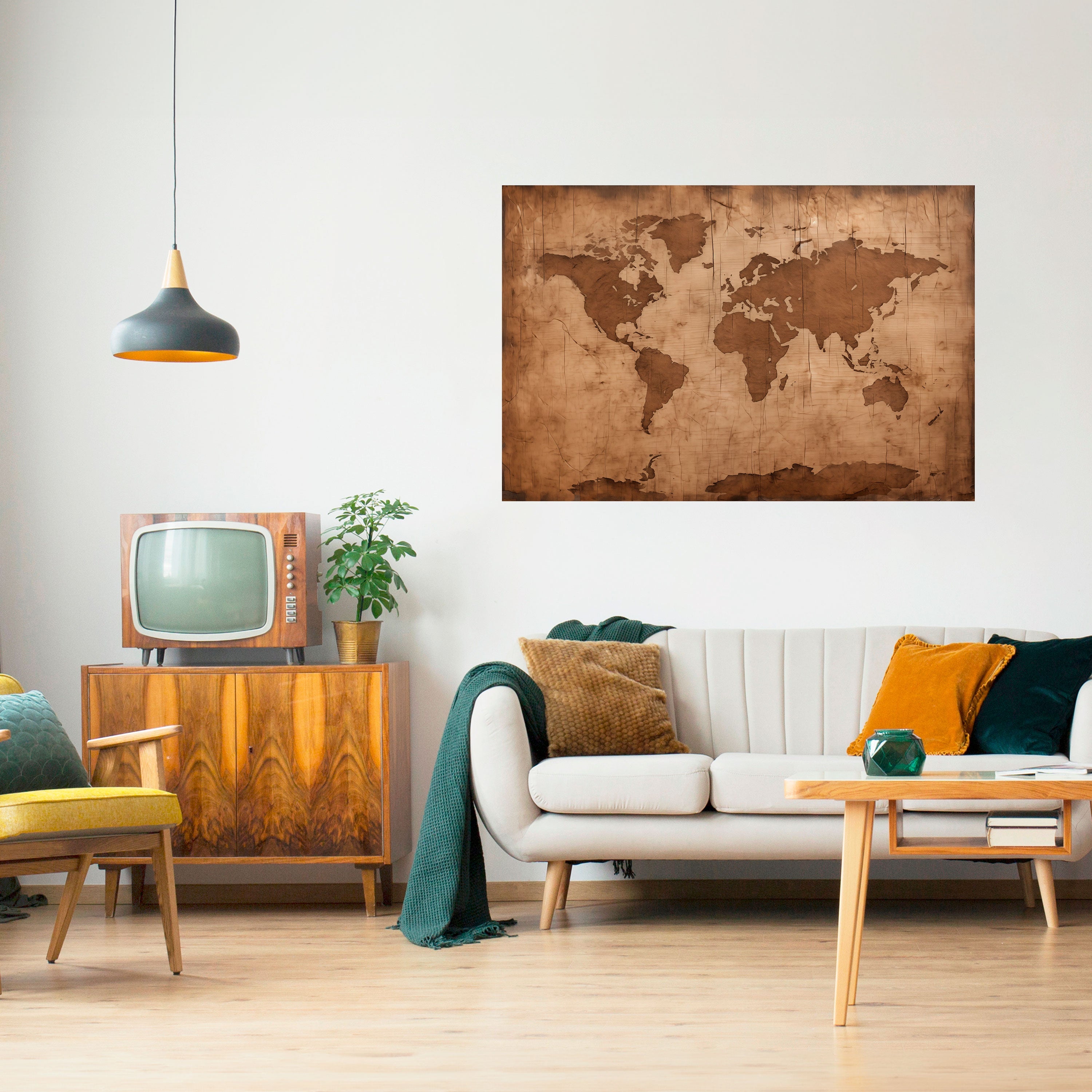 Affiche horizontale autocollante représentant une CARTE DU MONDE ANCIENNE