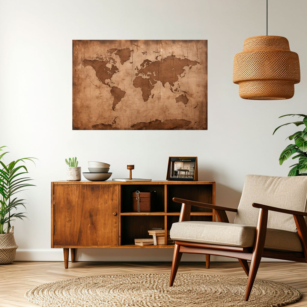 Affiche horizontale autocollante représentant une CARTE DU MONDE ANCIENNE