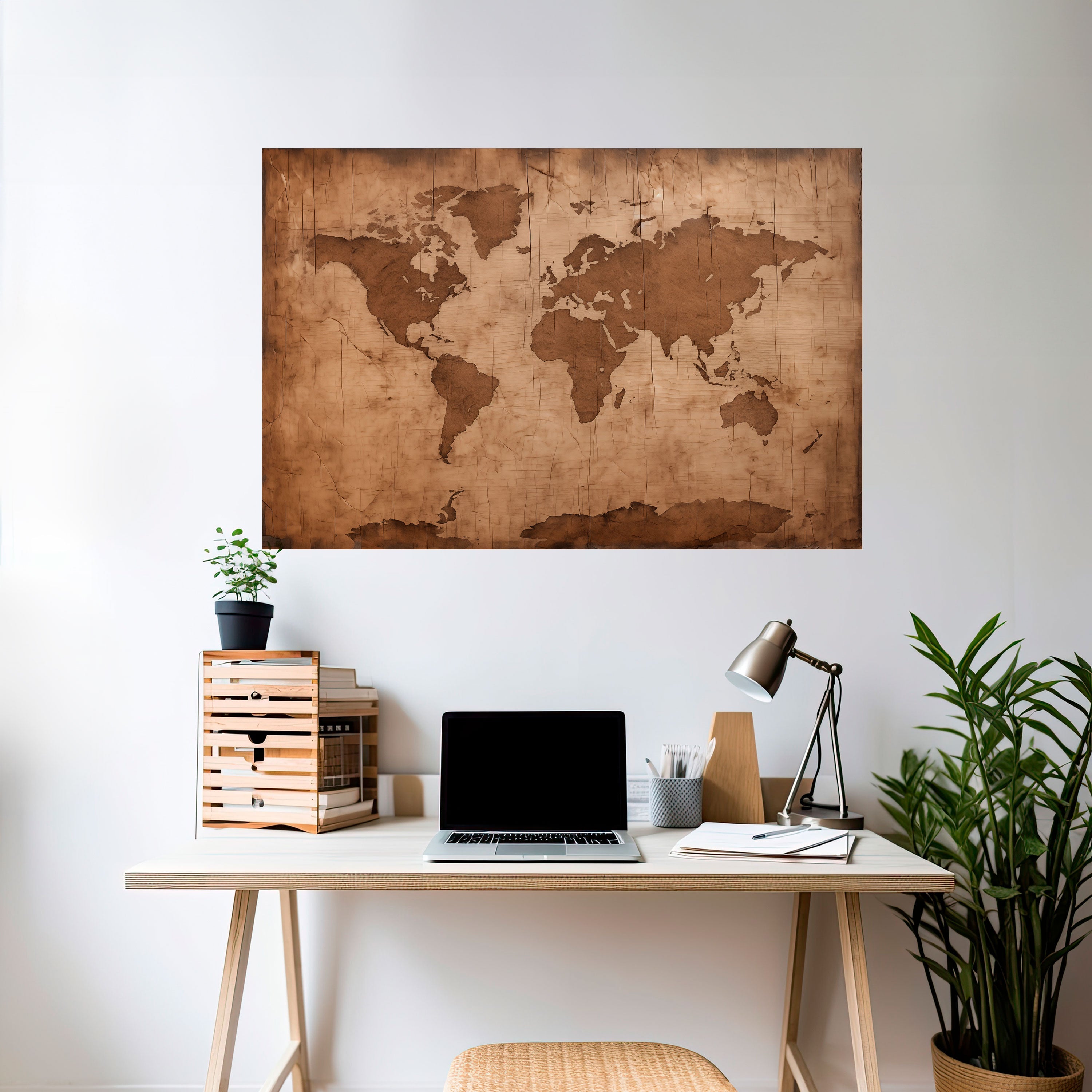 Affiche horizontale autocollante représentant une CARTE DU MONDE ANCIENNE