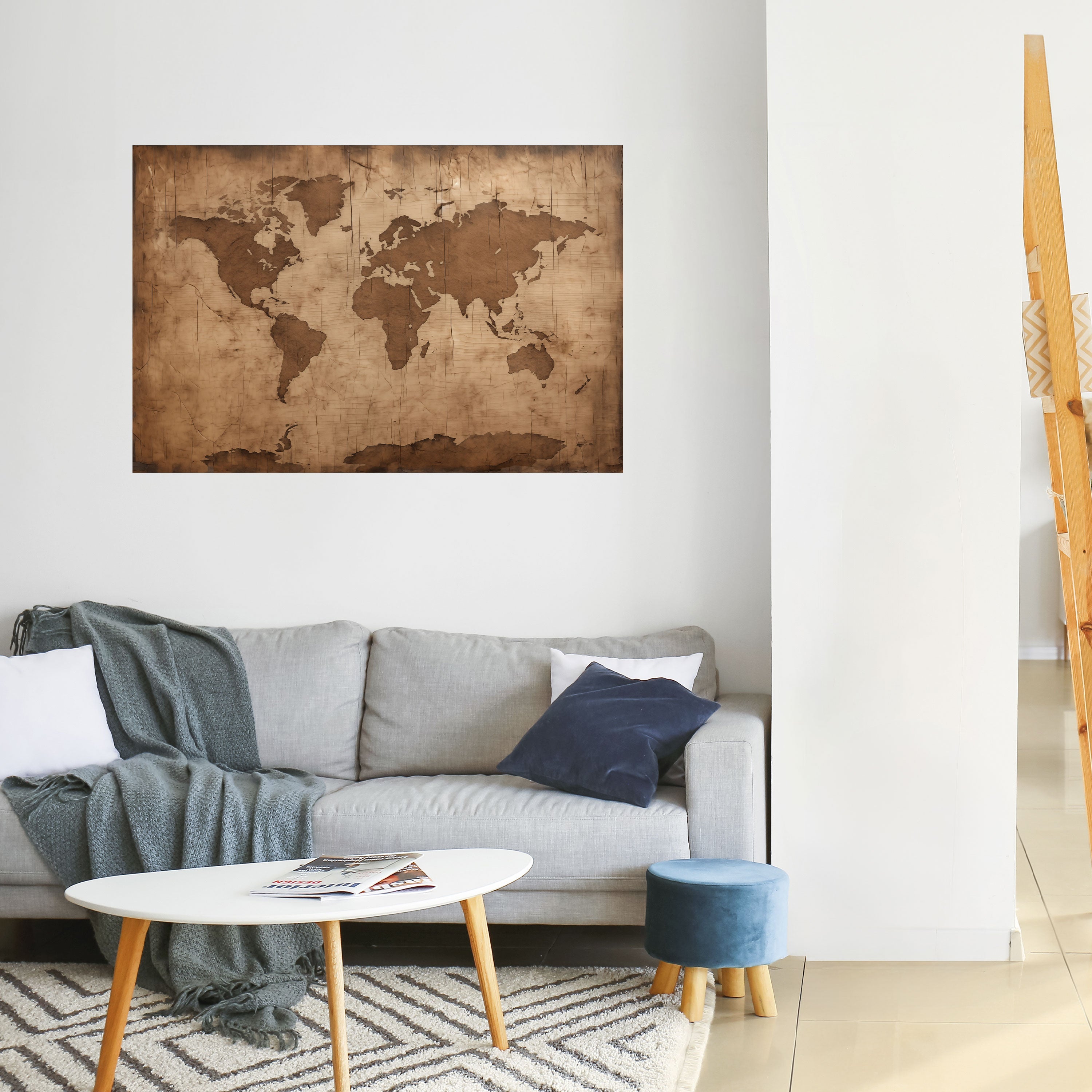 Affiche horizontale autocollante représentant une CARTE DU MONDE ANCIENNE