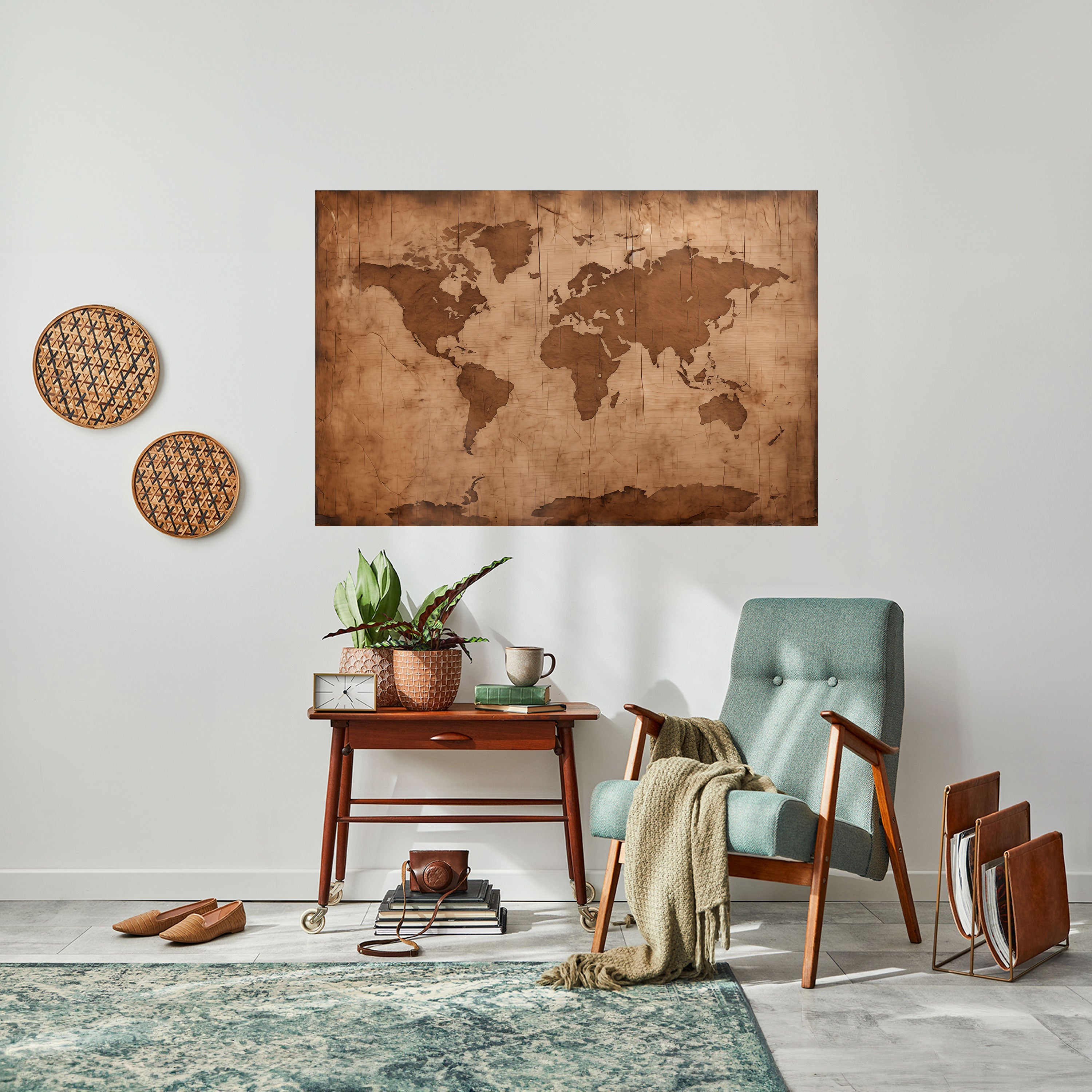Affiche horizontale autocollante représentant une CARTE DU MONDE ANCIENNE