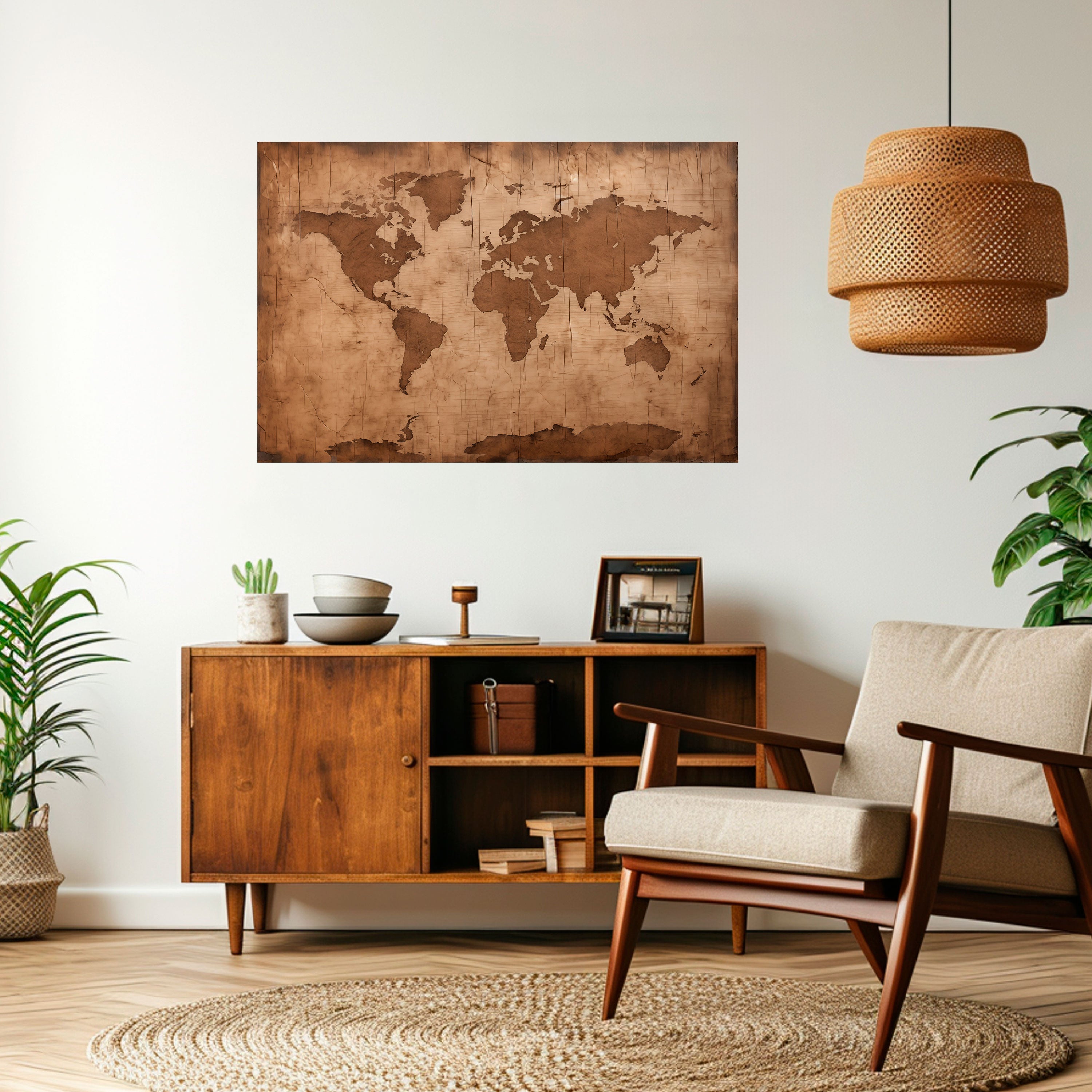 Affiche horizontale autocollante représentant une CARTE DU MONDE ANCIENNE