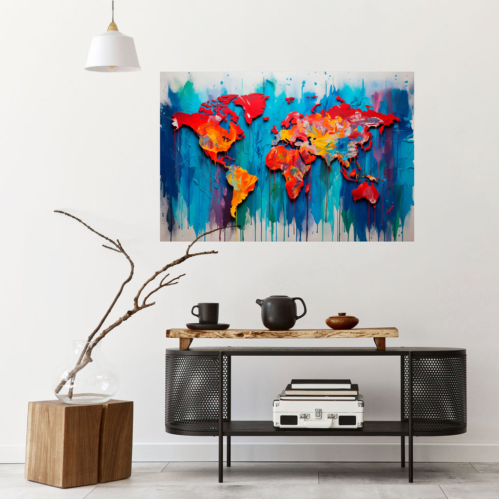 Affiche horizontale autocollante CARTE DU MONDE COLORÉE