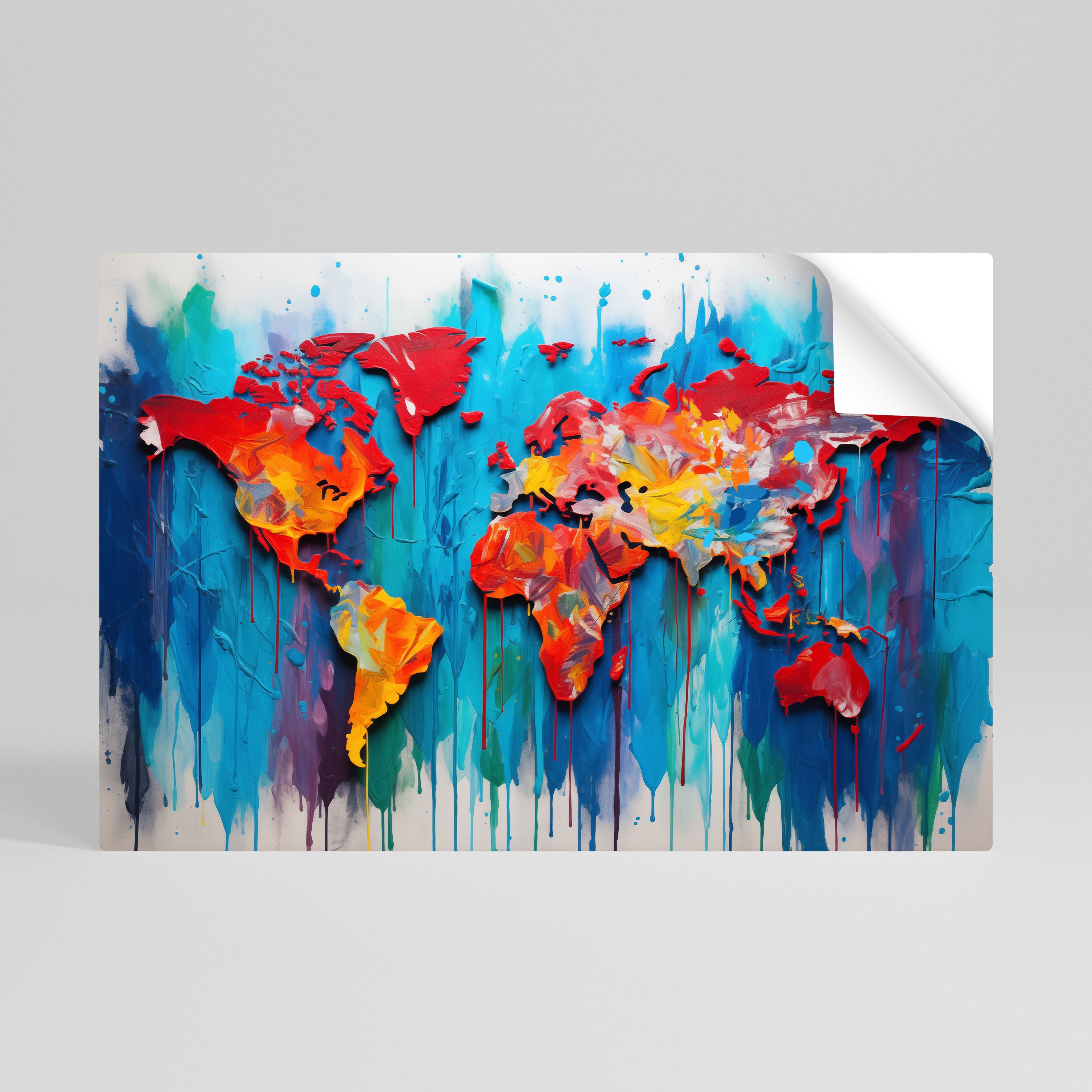Affiche horizontale autocollante CARTE DU MONDE COLORÉE