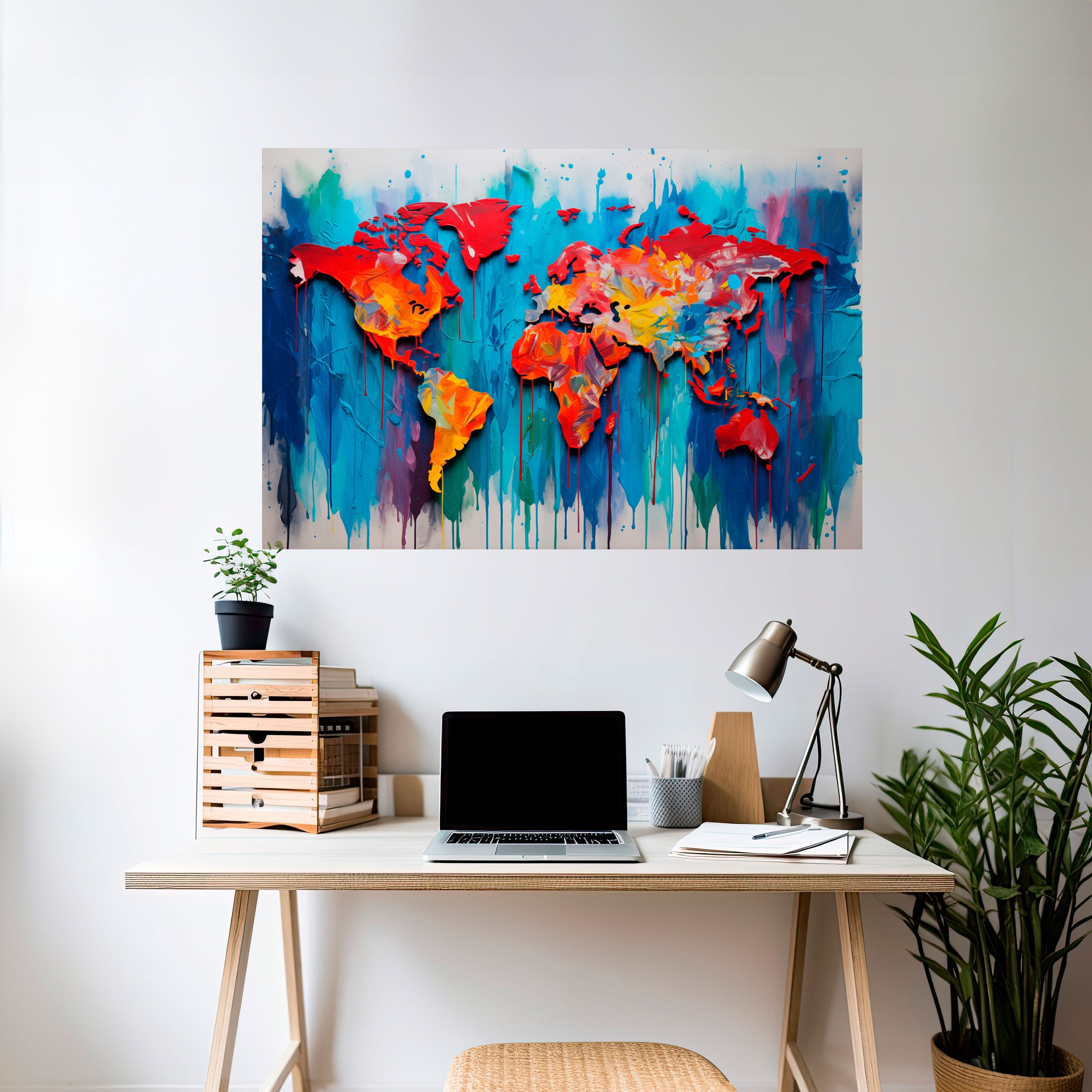 Affiche horizontale autocollante CARTE DU MONDE COLORÉE