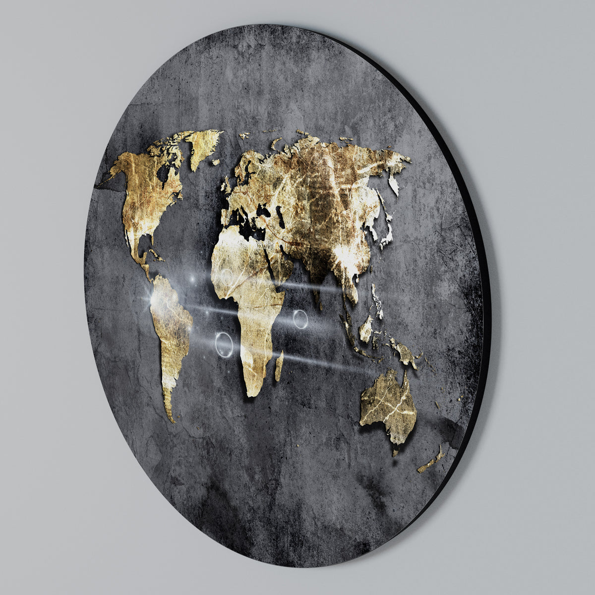 SHIMMERING EARTH MAP Round Wall Art