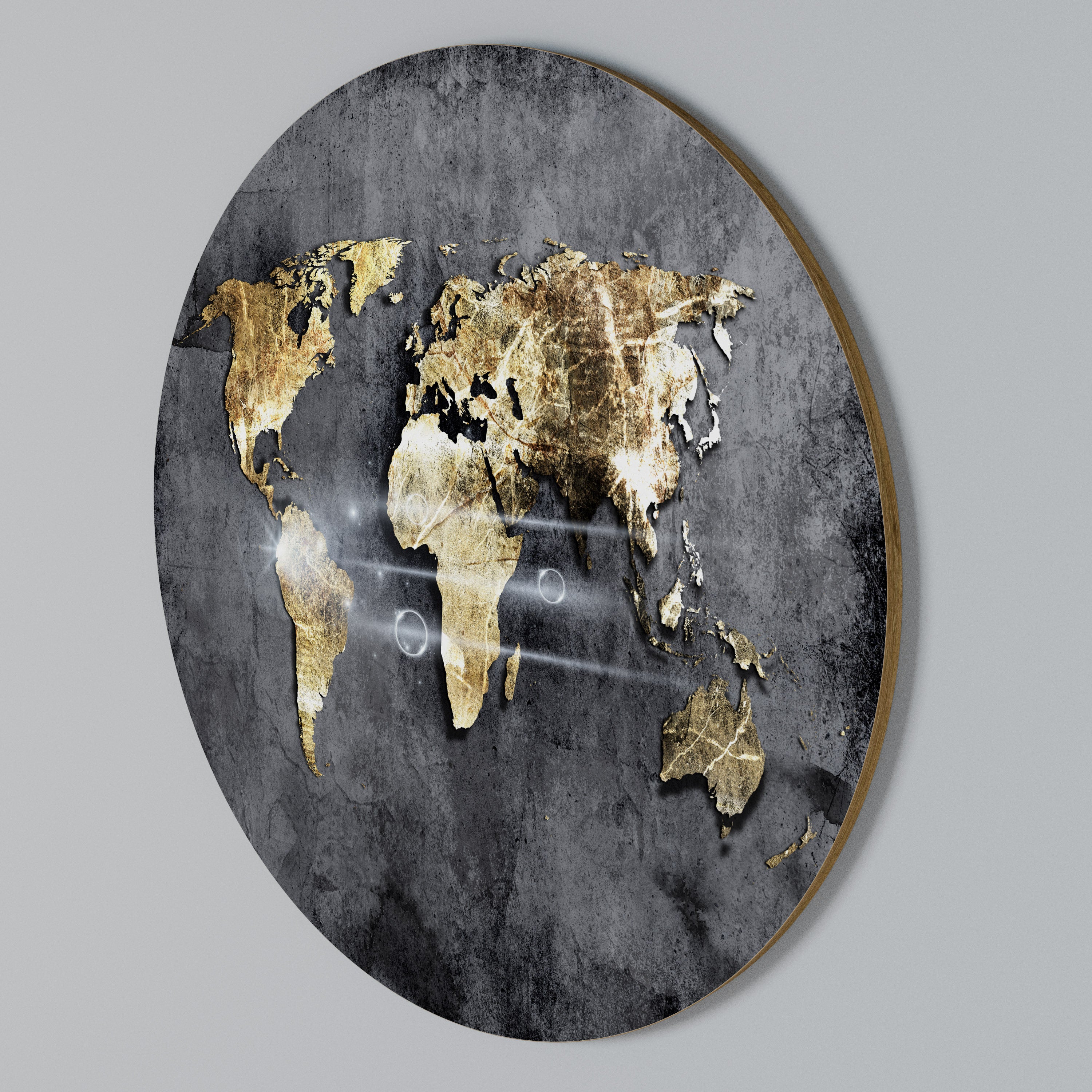 SHIMMERING EARTH MAP Round Wall Art