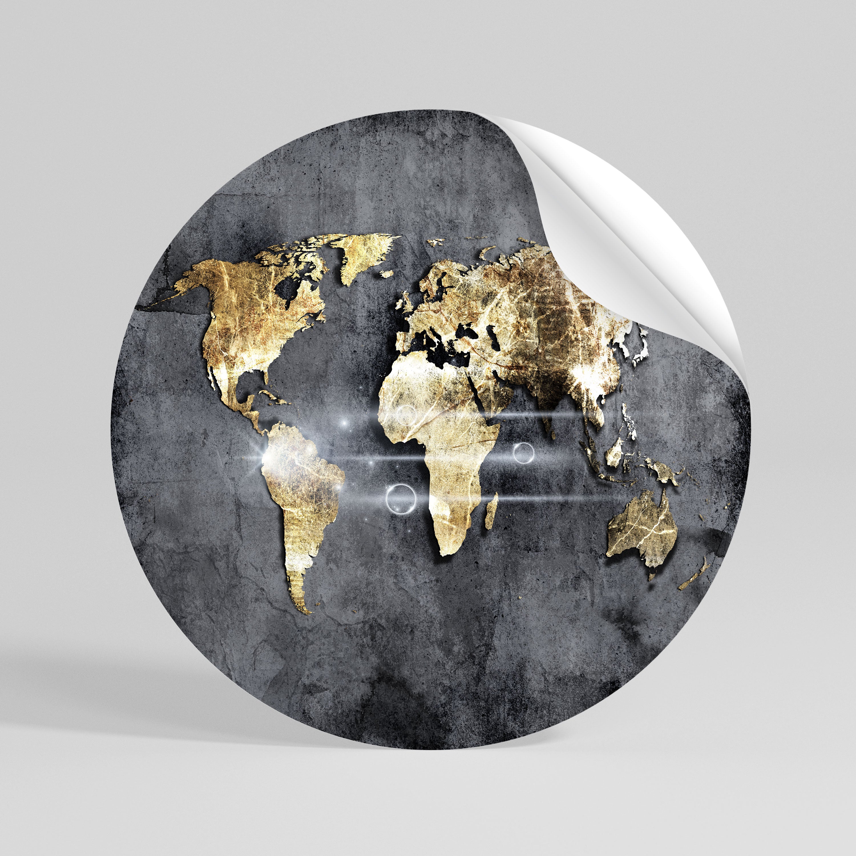SHIMMERING EARTH MAP Peel and Stick Round Sticker