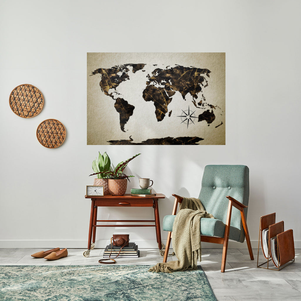 Affiche horizontale autocollante GLOBE GOLDEN LINES