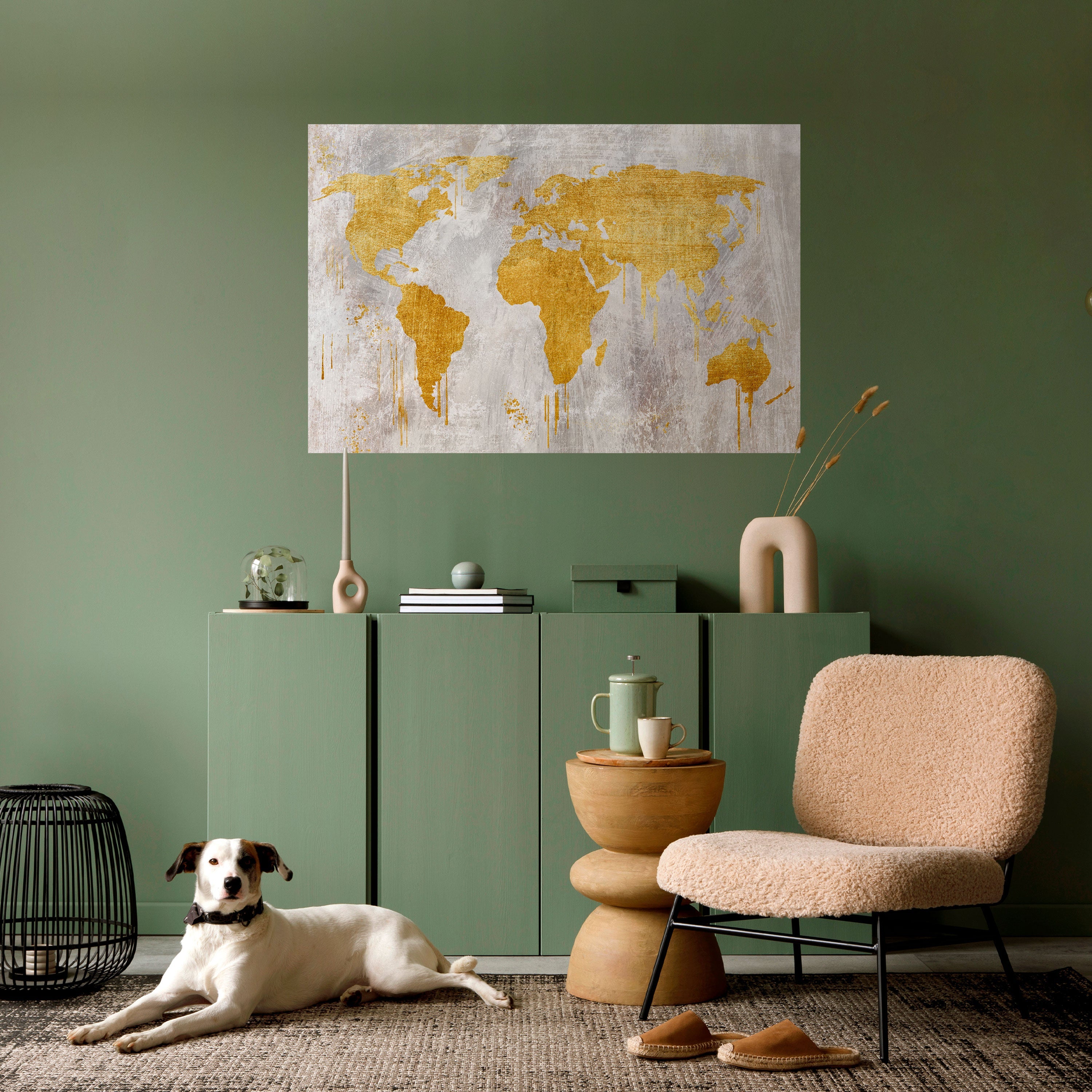 Affiche horizontale autocollante avec carte du monde métallique