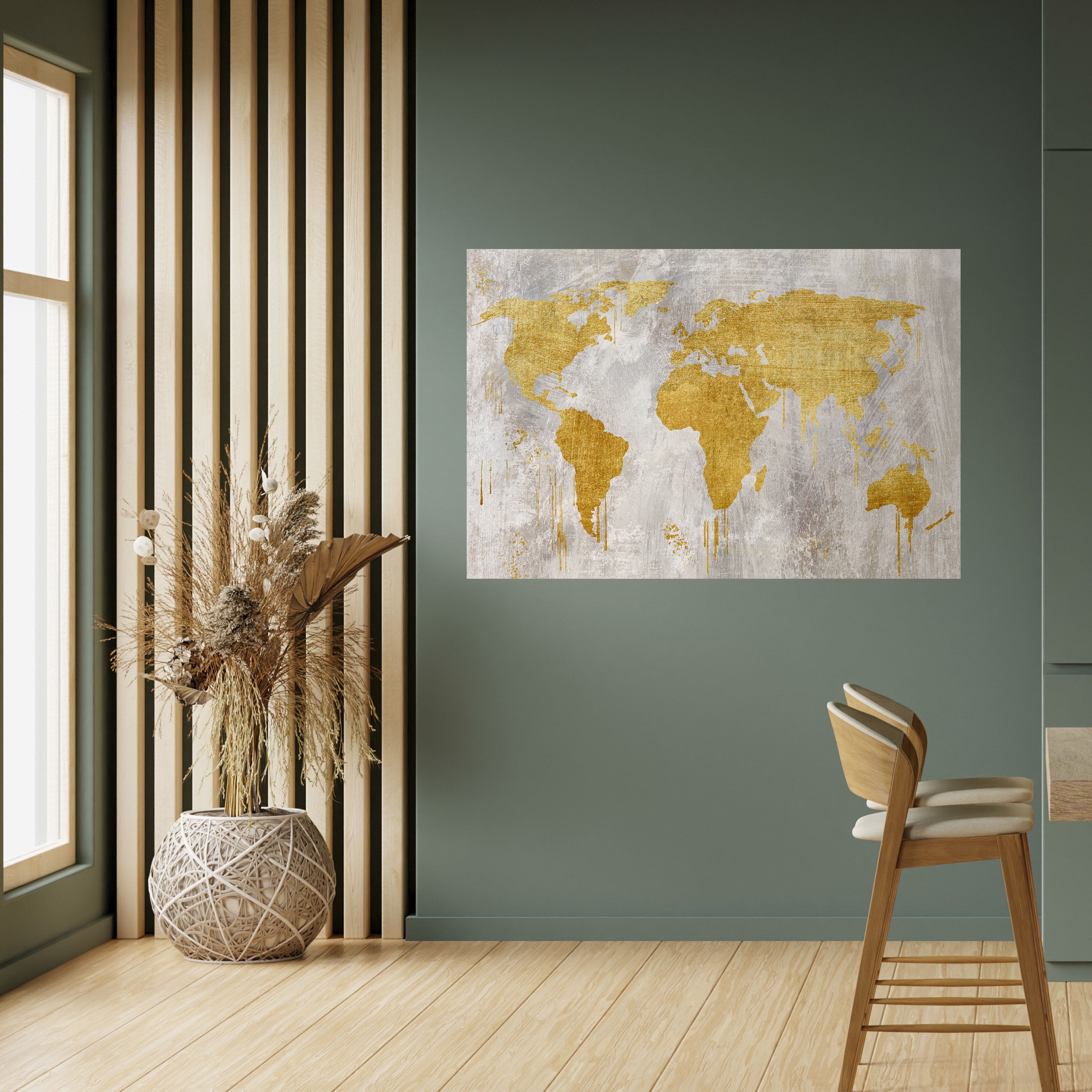 Affiche horizontale autocollante avec carte du monde métallique