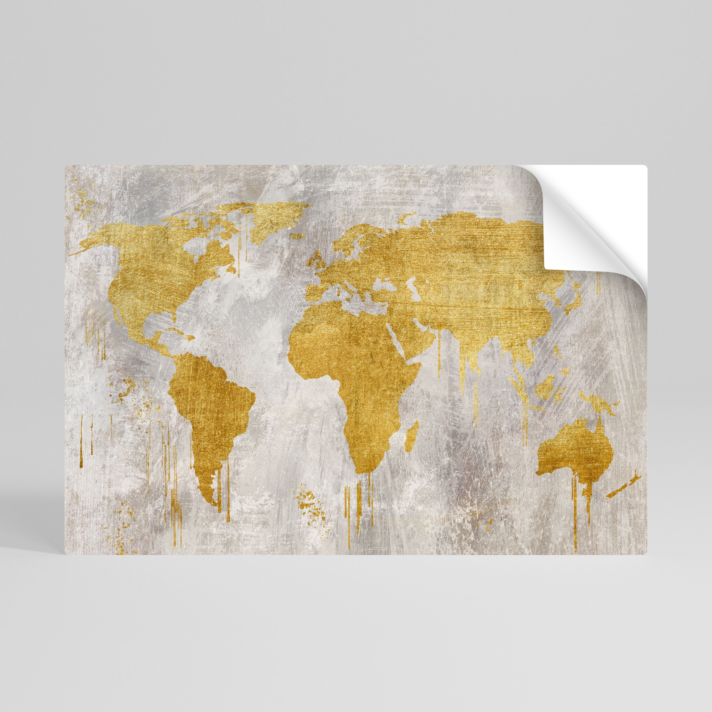 Affiche horizontale autocollante avec carte du monde métallique