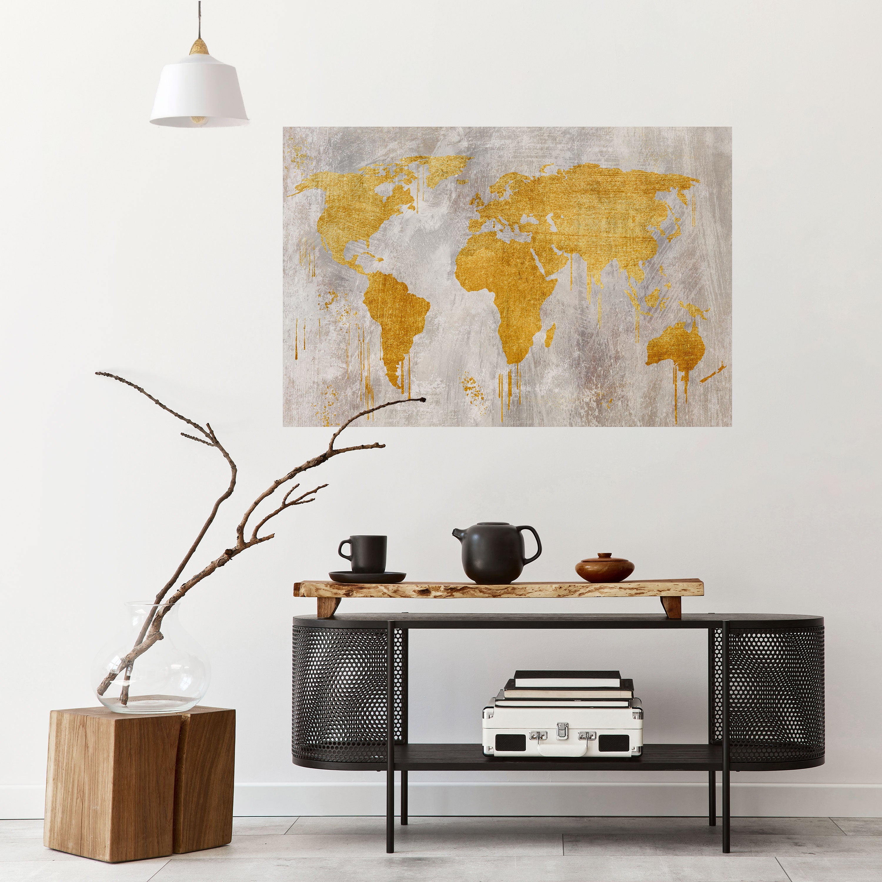 Affiche horizontale autocollante avec carte du monde métallique