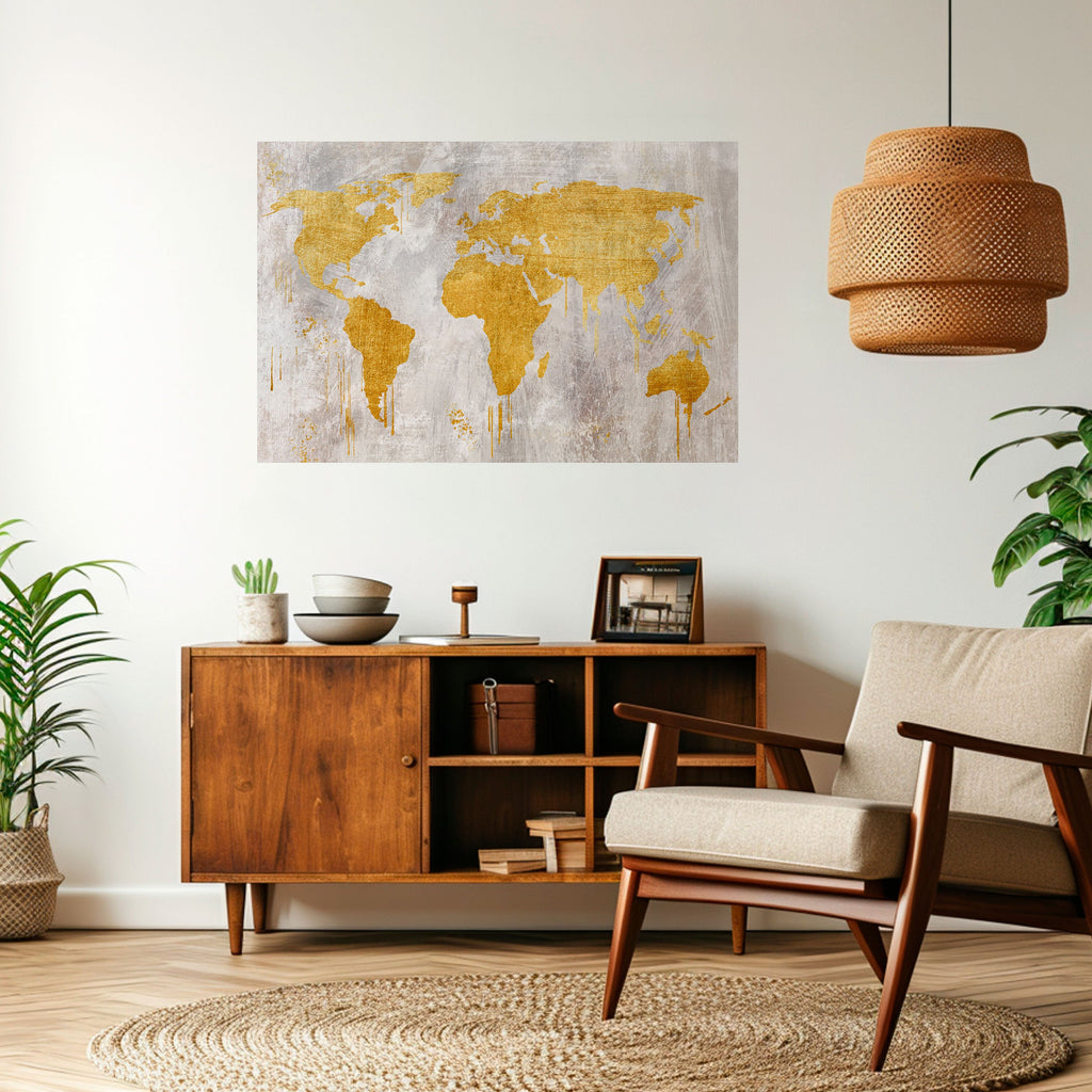 Affiche horizontale autocollante avec carte du monde métallique