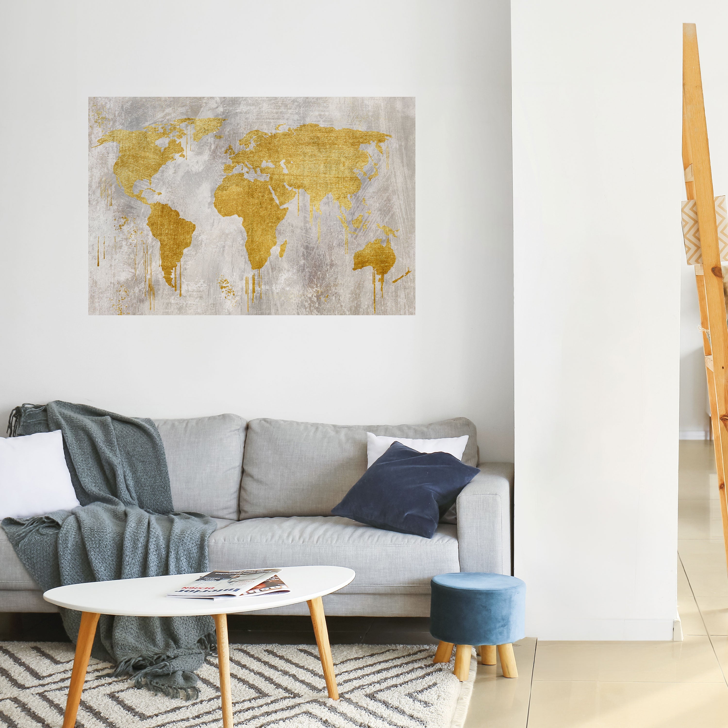Affiche horizontale autocollante avec carte du monde métallique