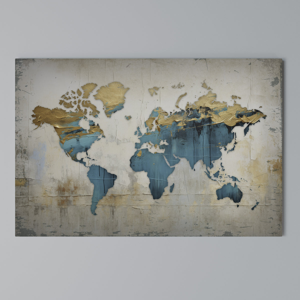 AZURE GILDED MAP Horizontal Canvas Print