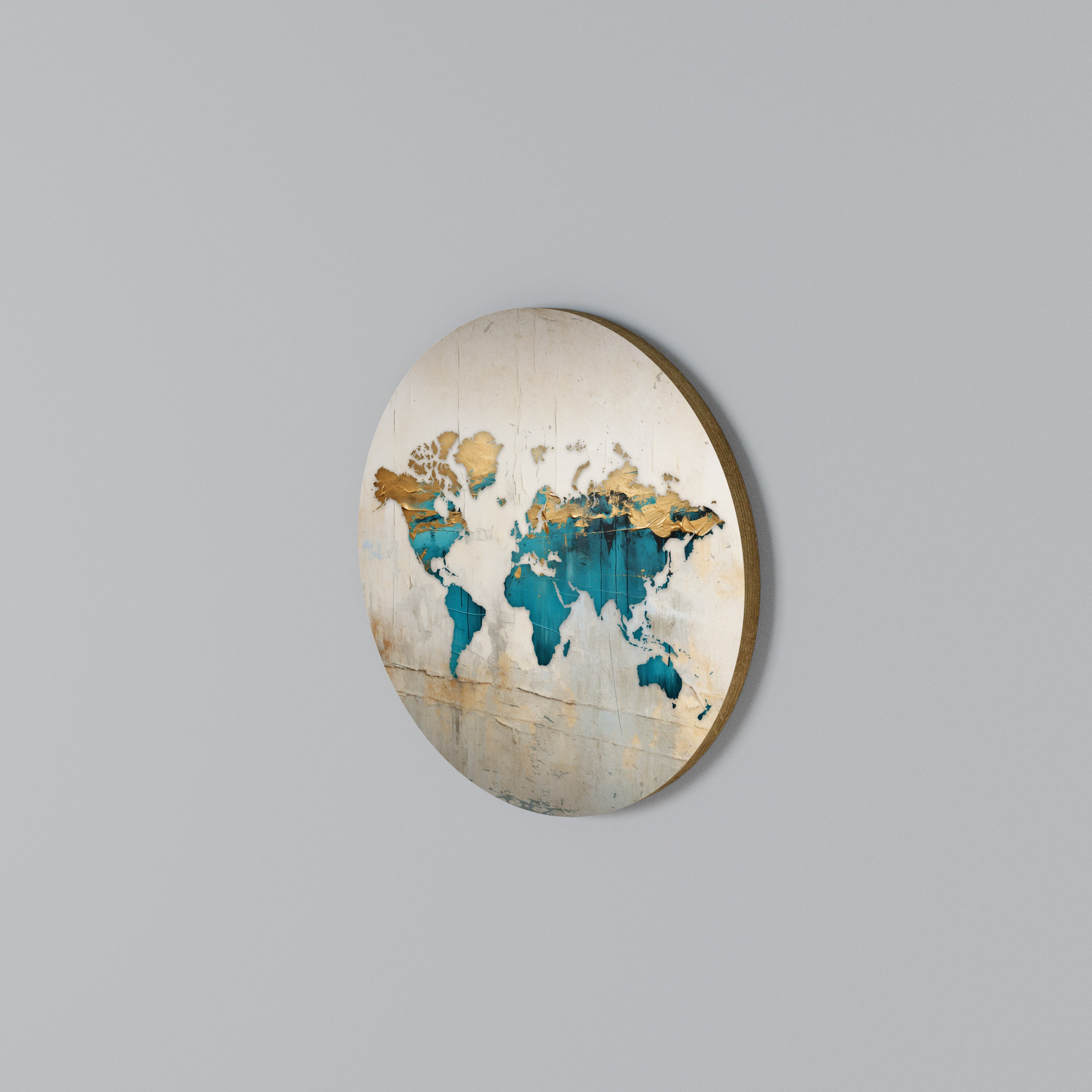 AZURE GILDED MAP Round Wall Art