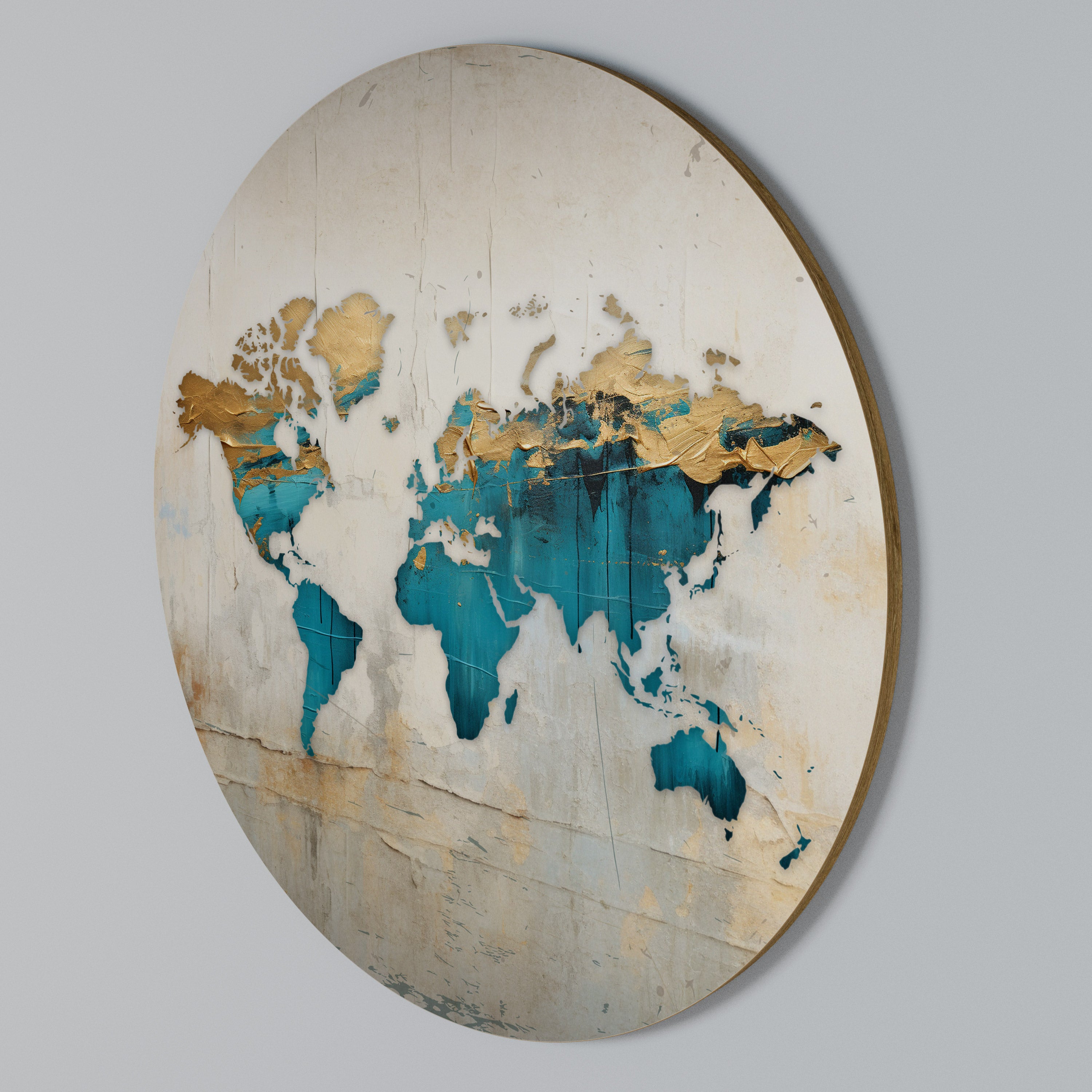 AZURE GILDED MAP Round Wall Art