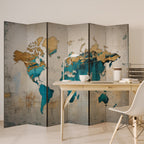 AZURE GILDED MAP 6-Panel Room Divider