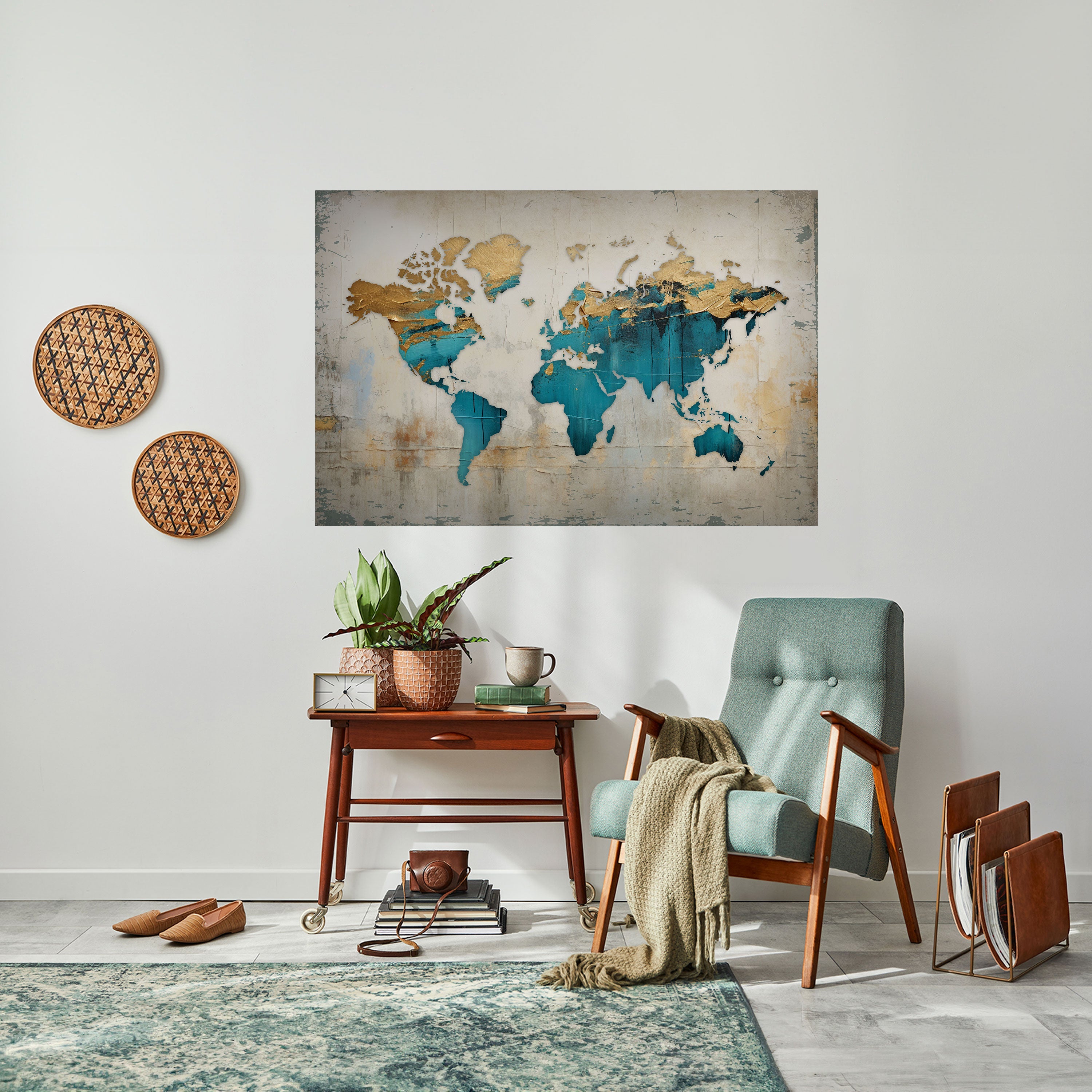 Affiche horizontale autocollante AZURE GILDED MAP