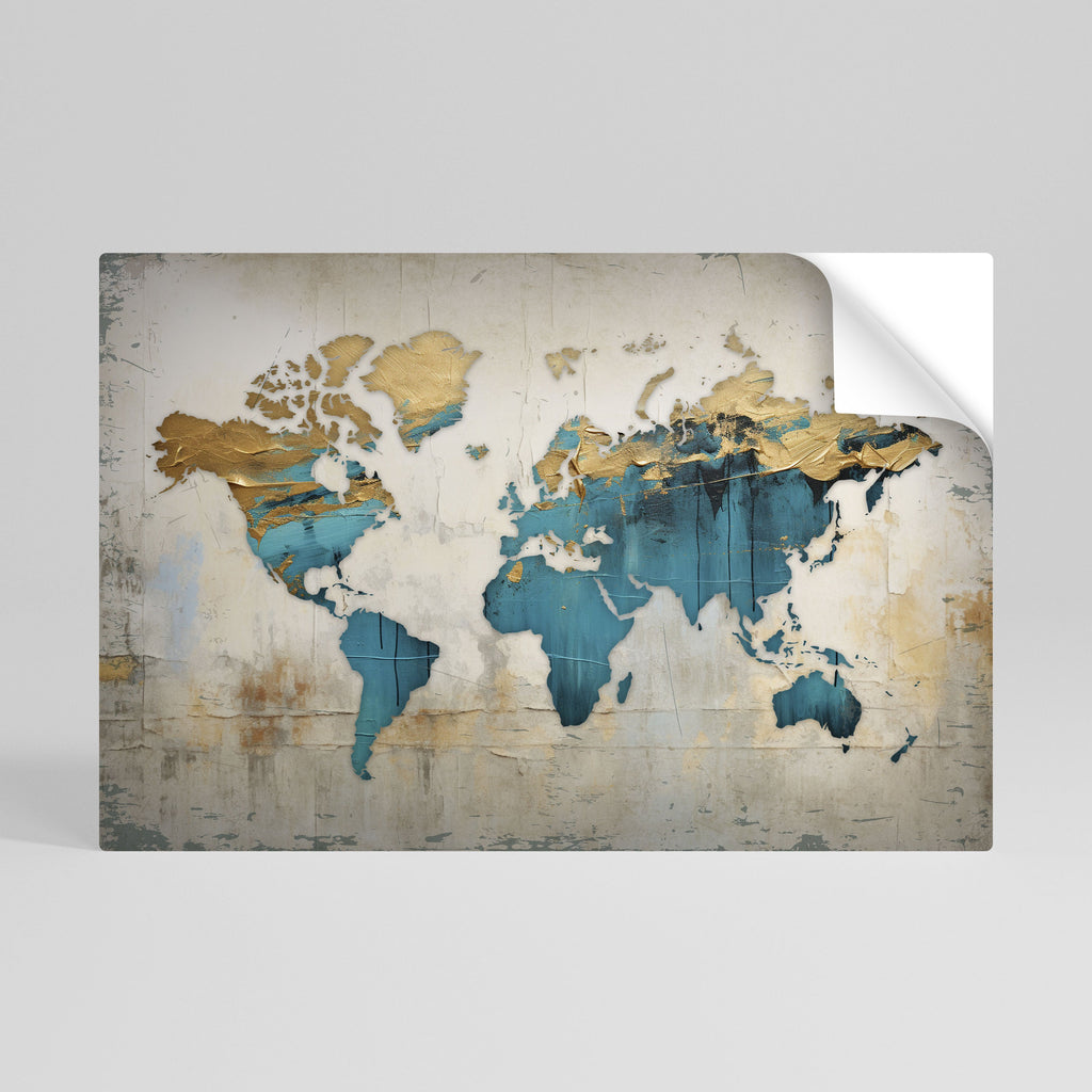 Affiche horizontale autocollante AZURE GILDED MAP