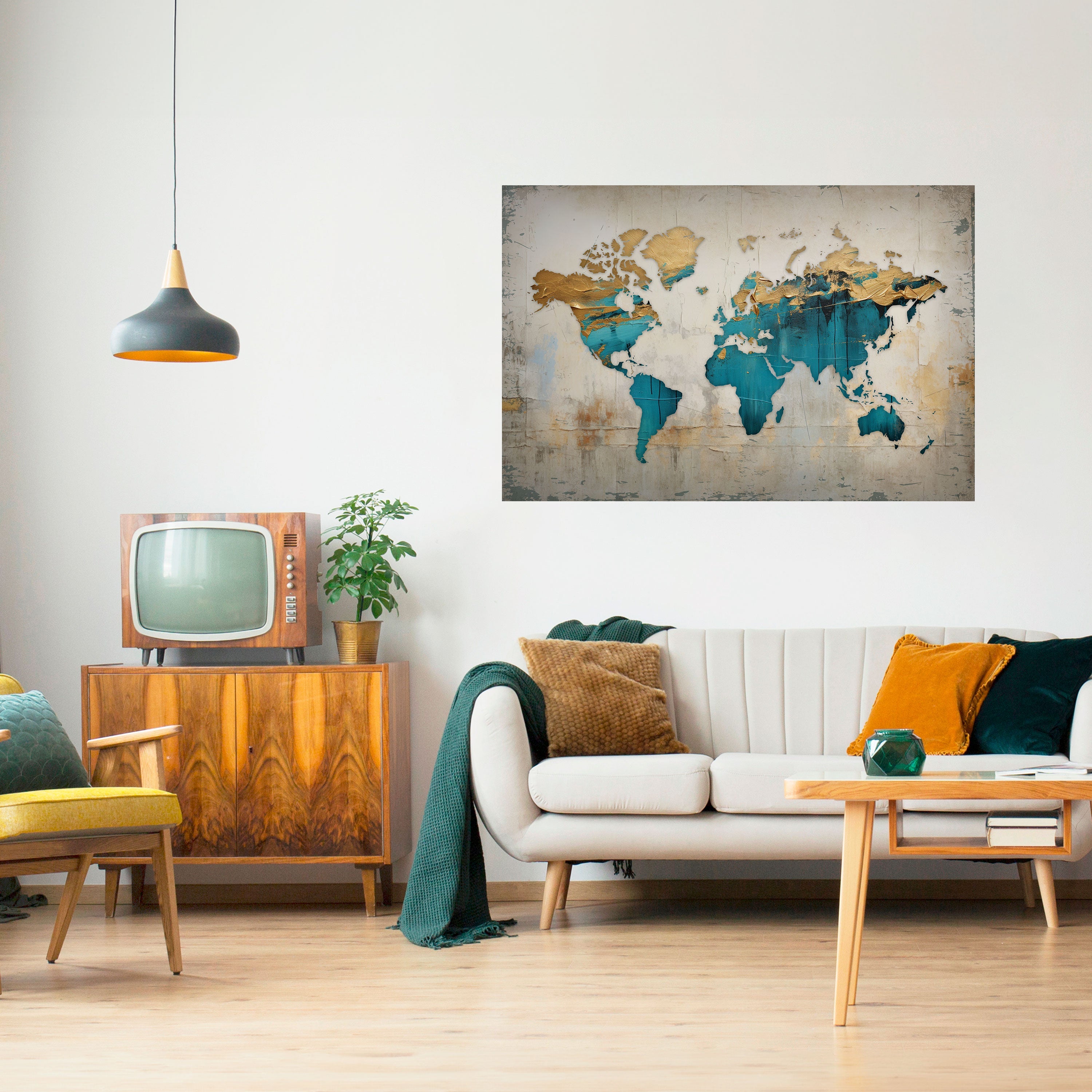 Affiche horizontale autocollante AZURE GILDED MAP
