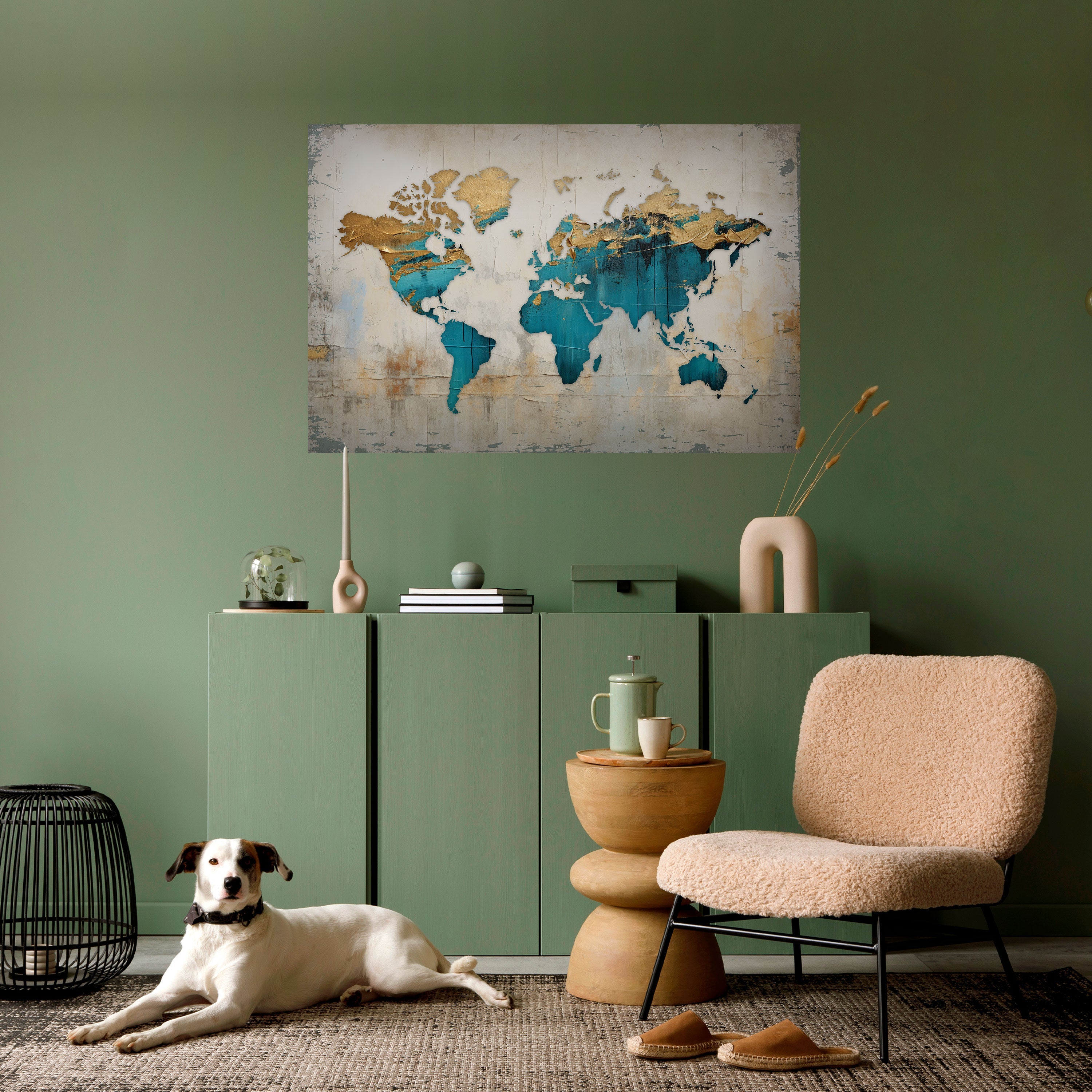 Affiche horizontale autocollante AZURE GILDED MAP