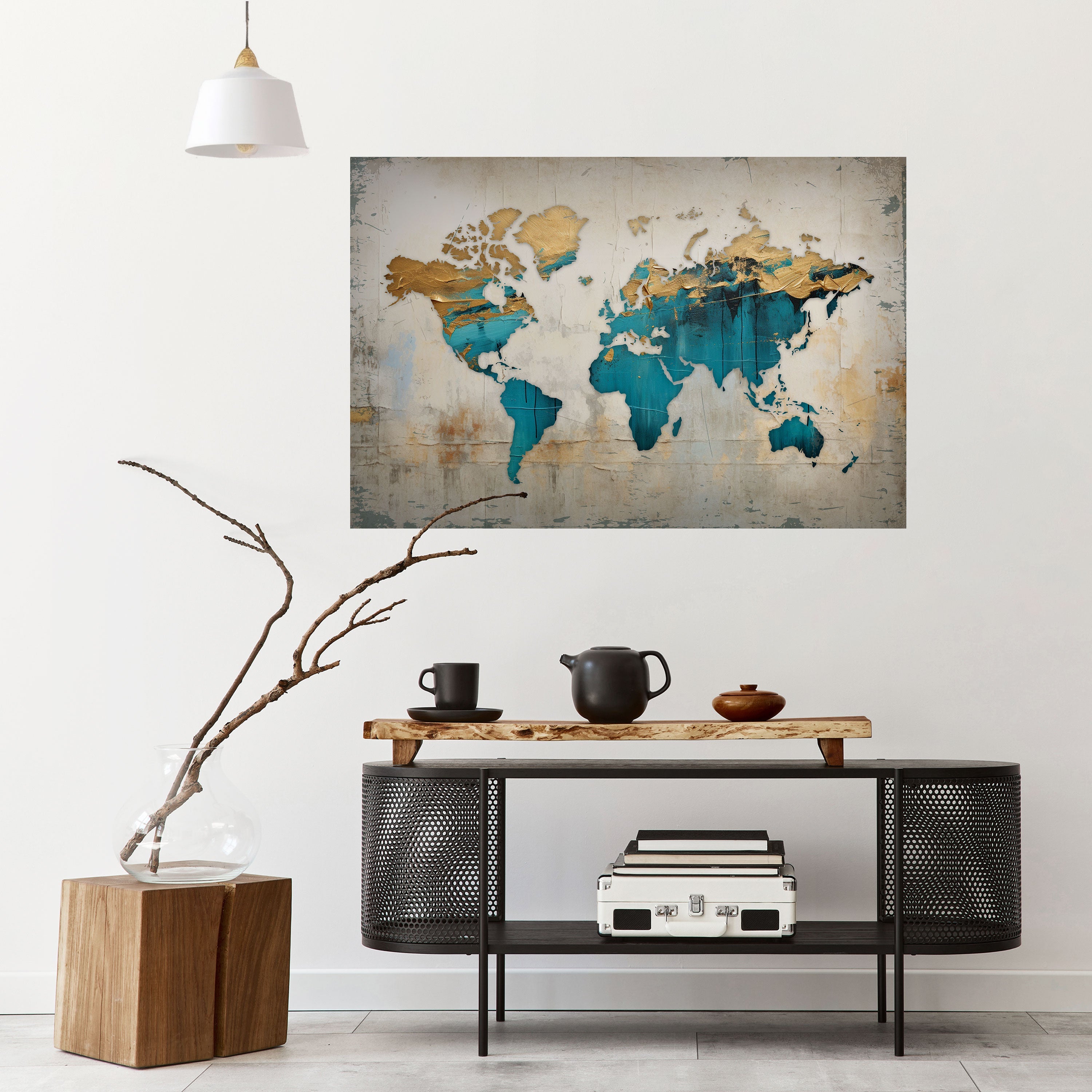 Affiche horizontale autocollante AZURE GILDED MAP
