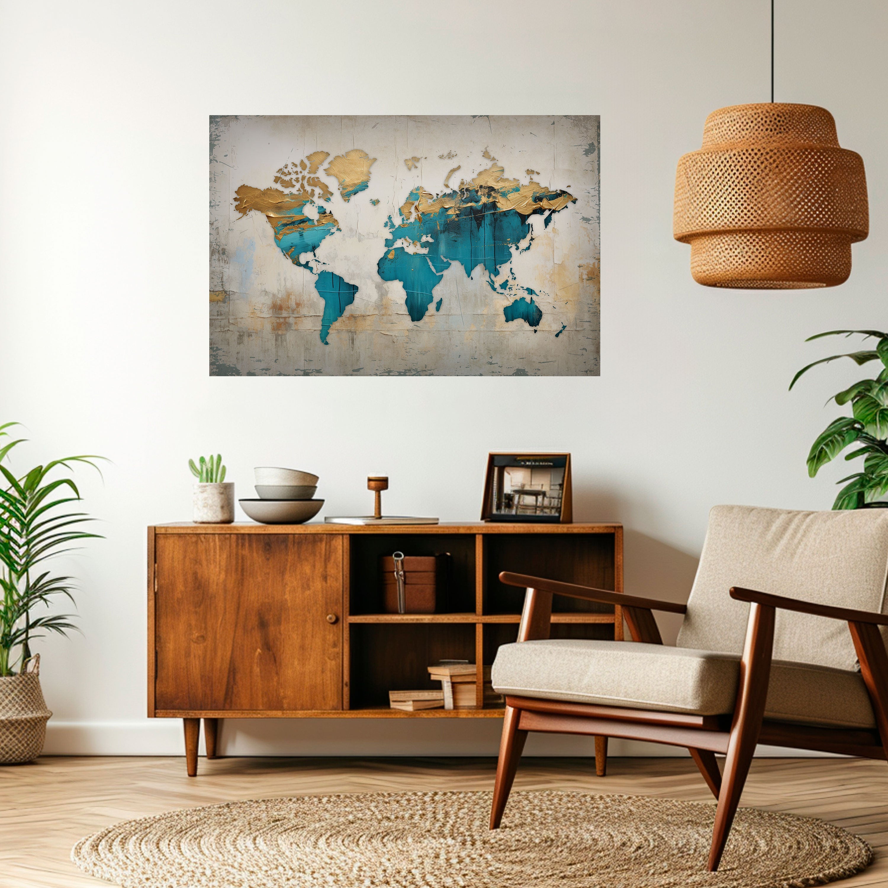 Affiche horizontale autocollante AZURE GILDED MAP