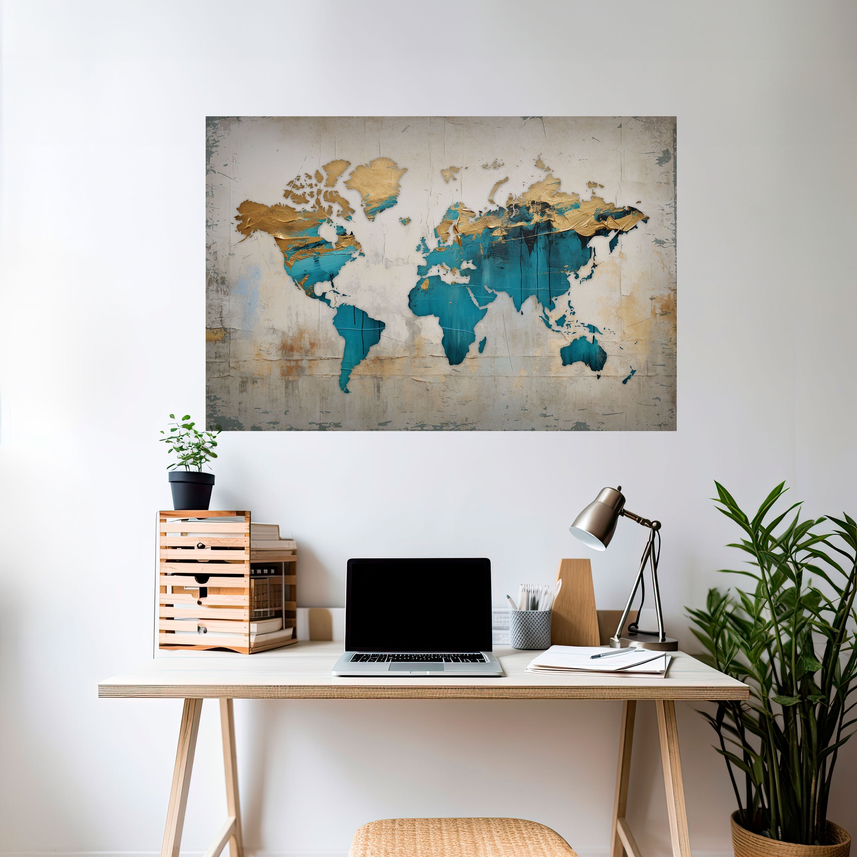 Affiche horizontale autocollante AZURE GILDED MAP