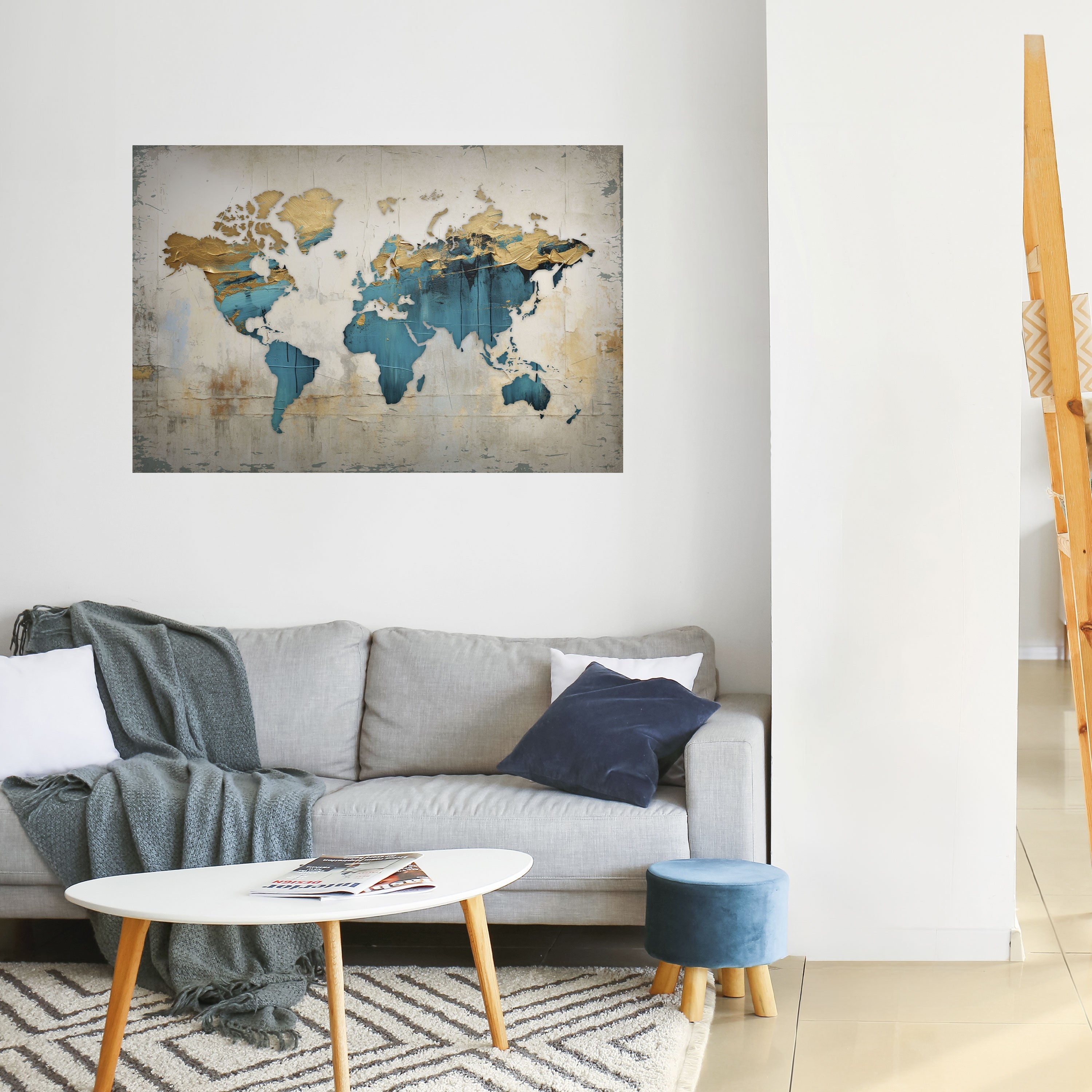 Affiche horizontale autocollante AZURE GILDED MAP