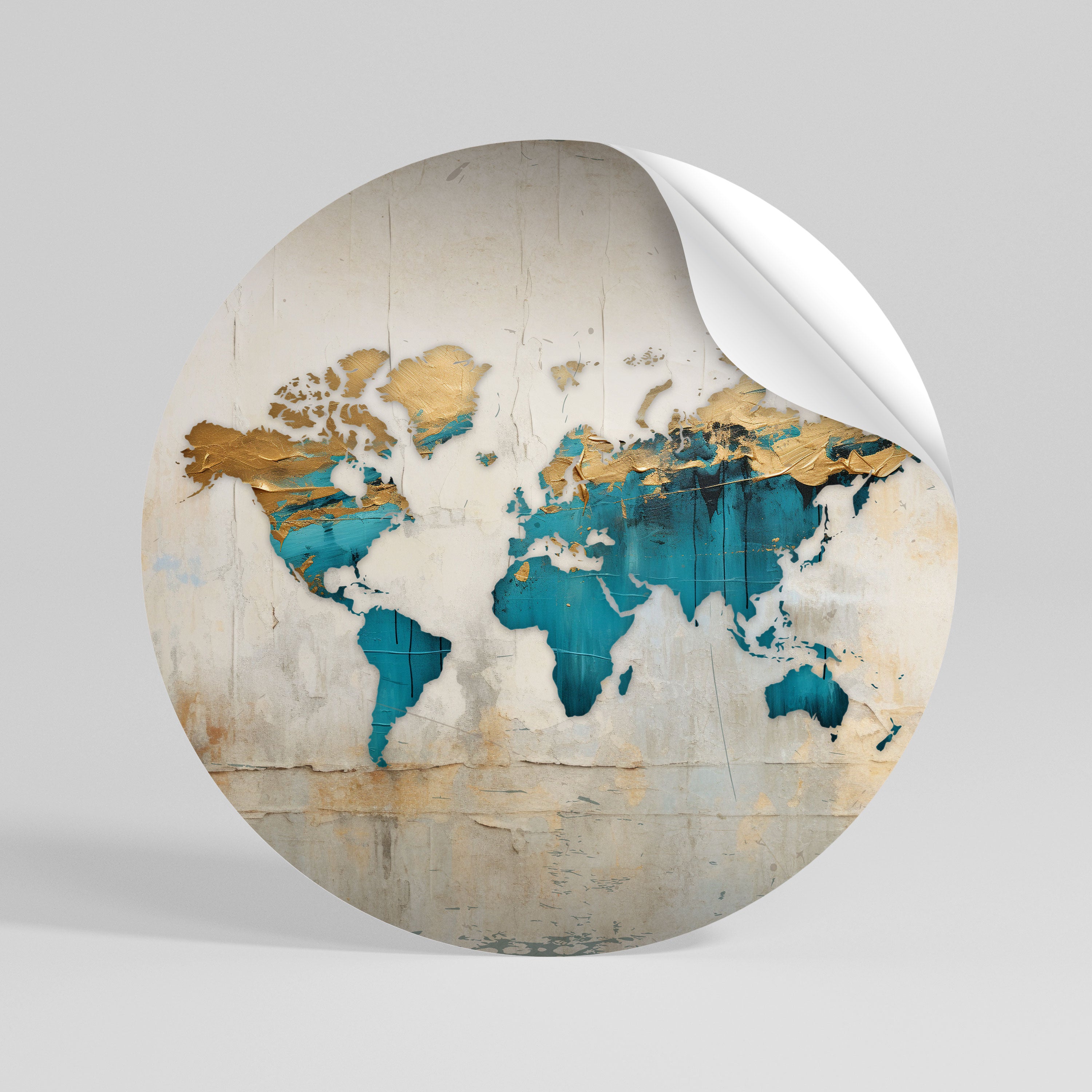 AZURE GILDED MAP Peel and Stick Round Sticker