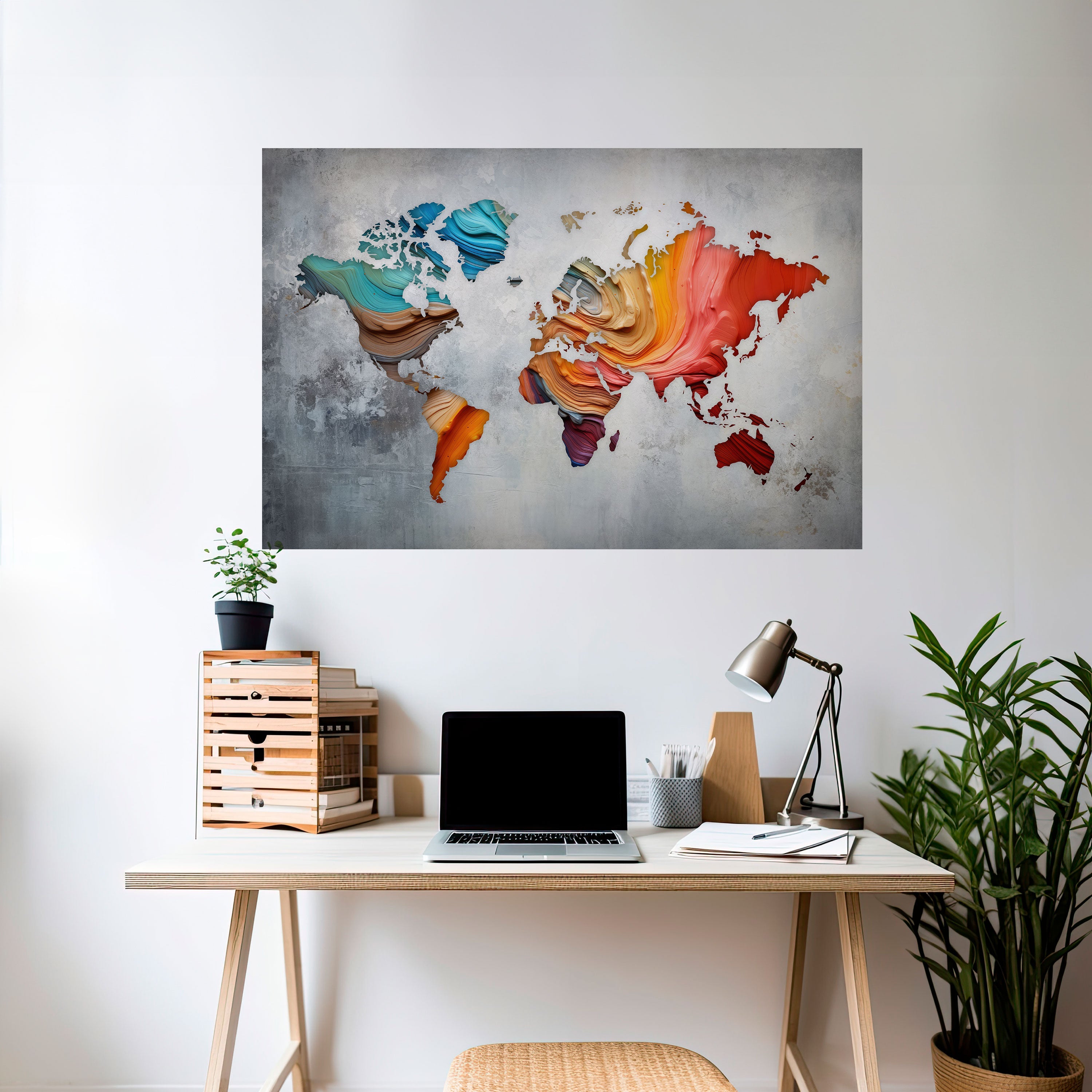 Affiche horizontale autocollante « CONTINENTS PEINTS »